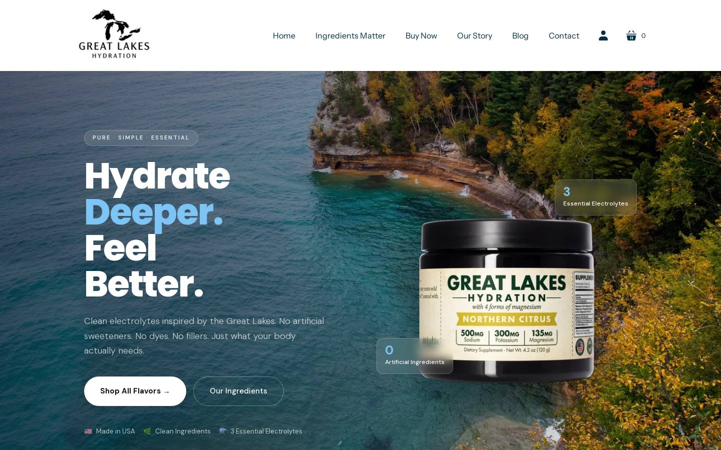 greatlakeshydration.com homepage screenshot