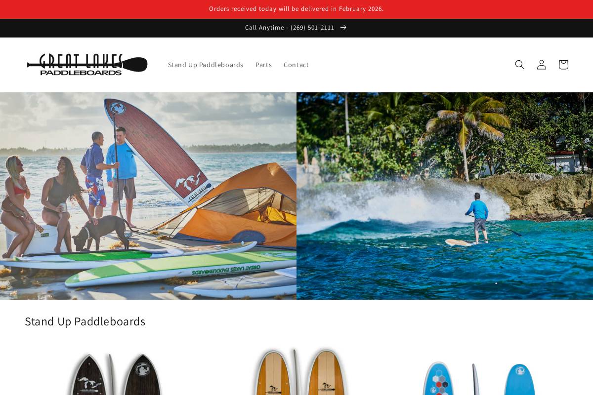 greatlakespaddleboards.com homepage screenshot