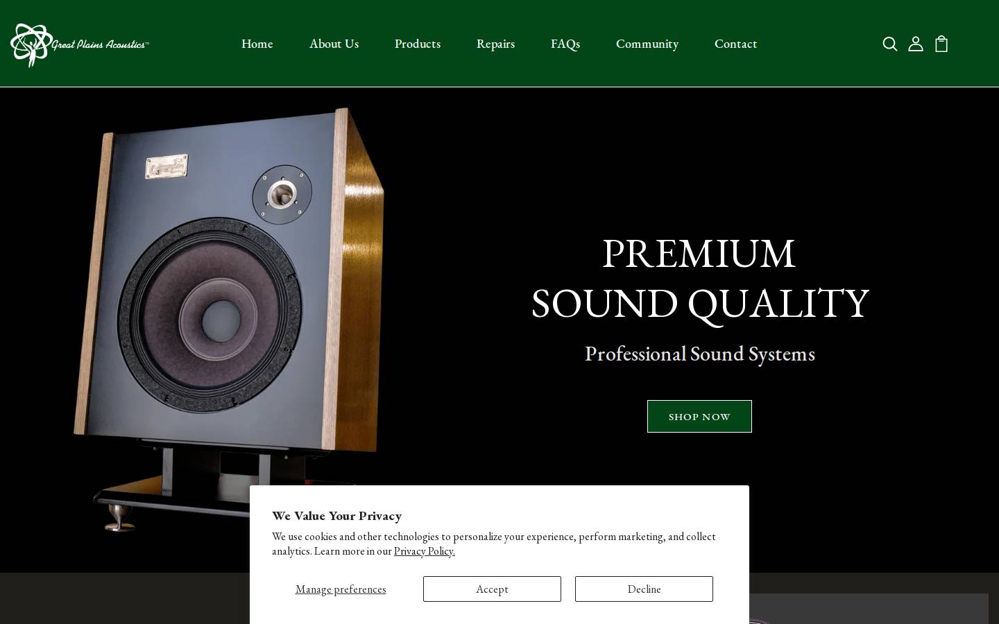 greatplainsacoustics.com homepage screenshot
