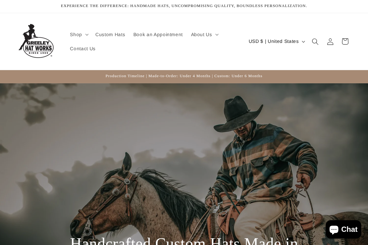 Greeley Hat Works homepage screenshot