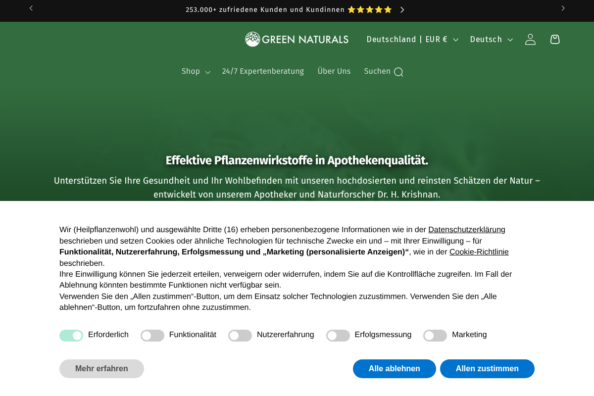 Green Naturals homepage screenshot