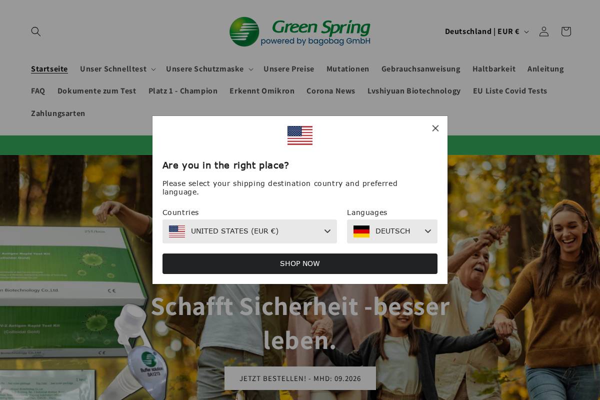 green-spring-corona-test.de homepage screenshot