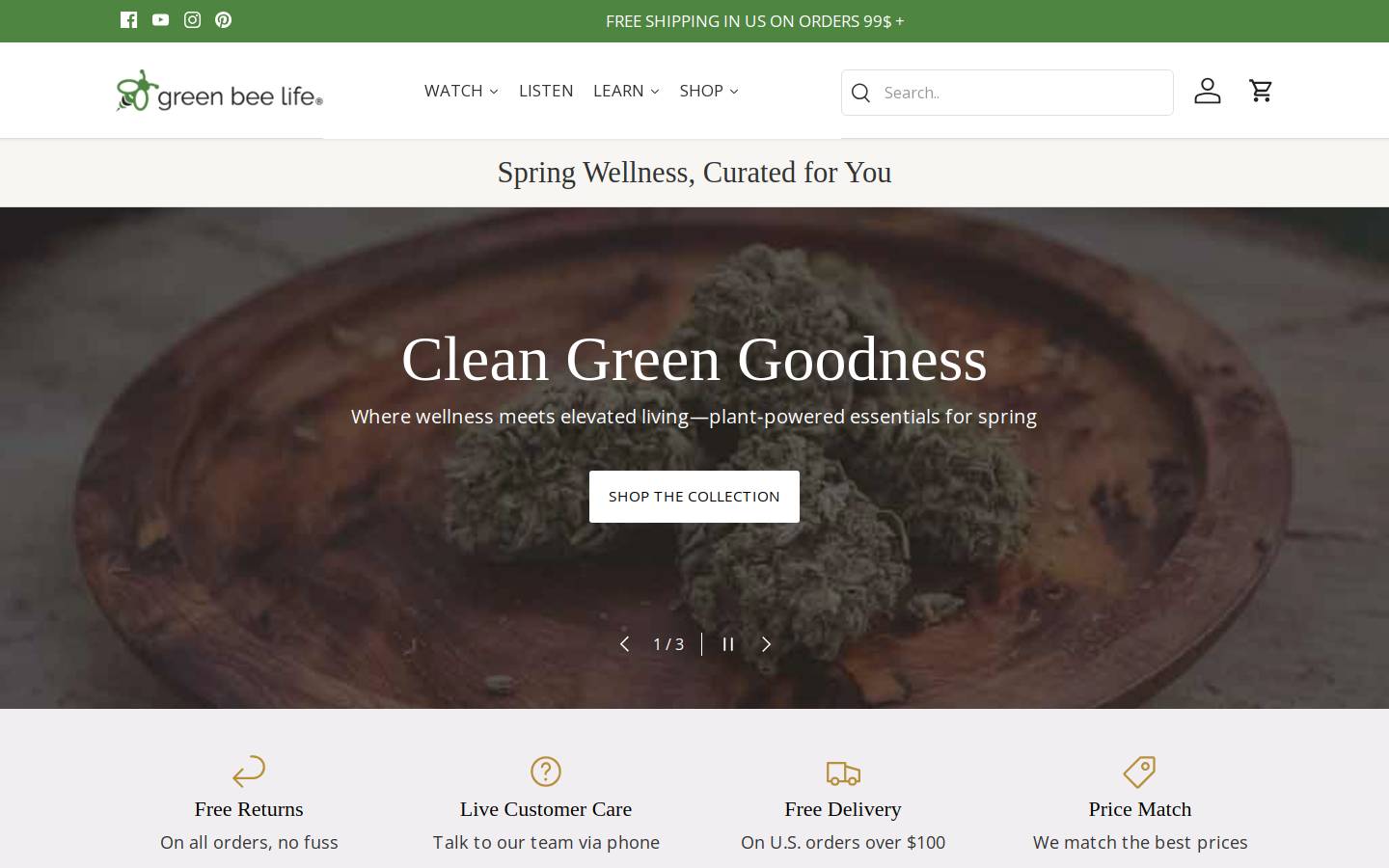 greenbeelifestore.com homepage screenshot