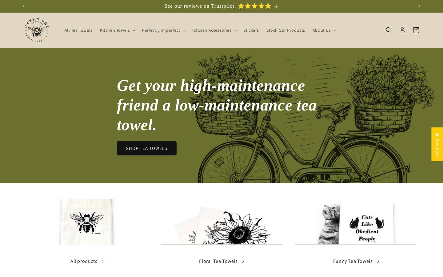 Green Bee Tea Towels homepage screenshot