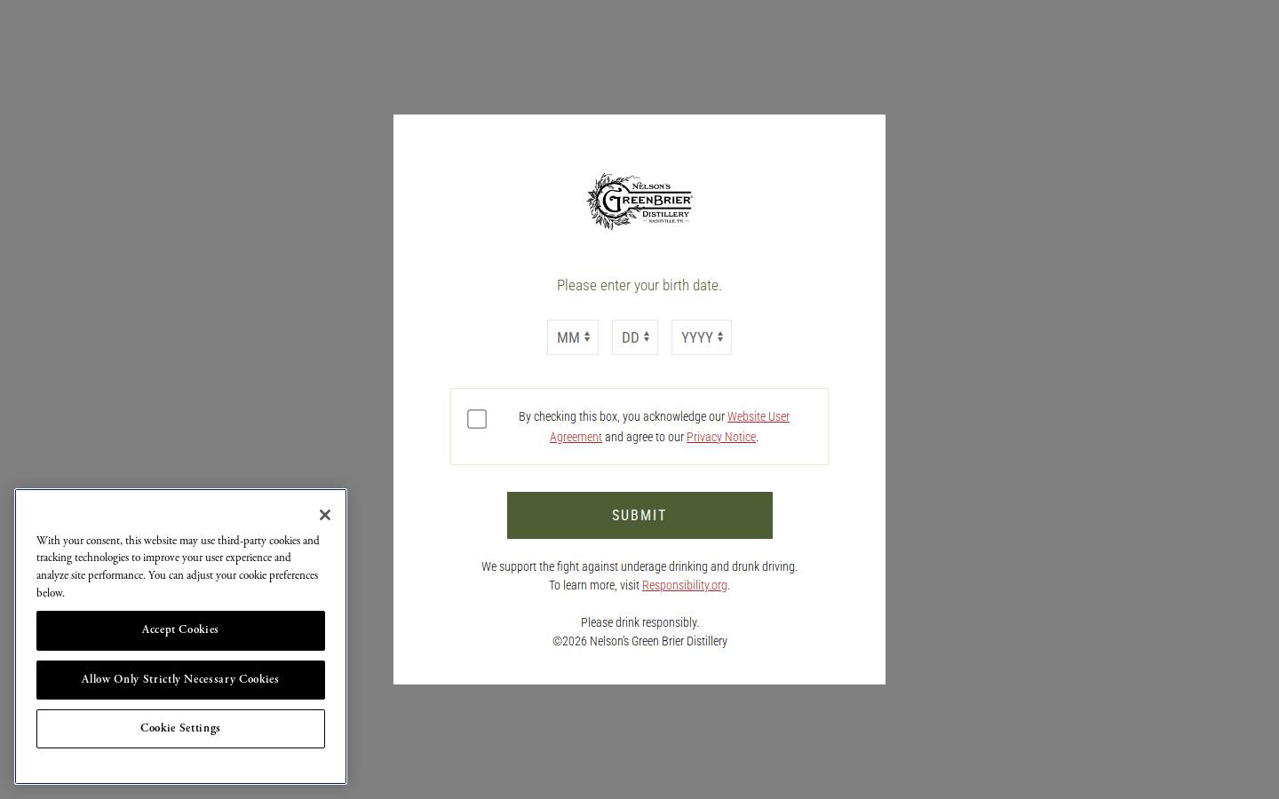 greenbrierdistillery.com homepage screenshot
