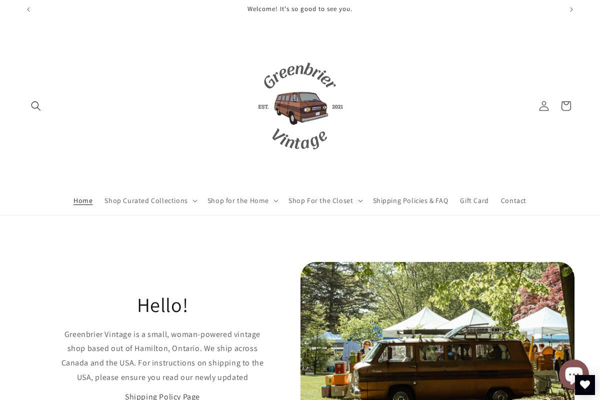greenbriervintage.com homepage screenshot