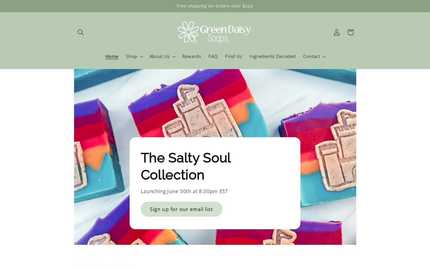greendaisysoap.com homepage screenshot