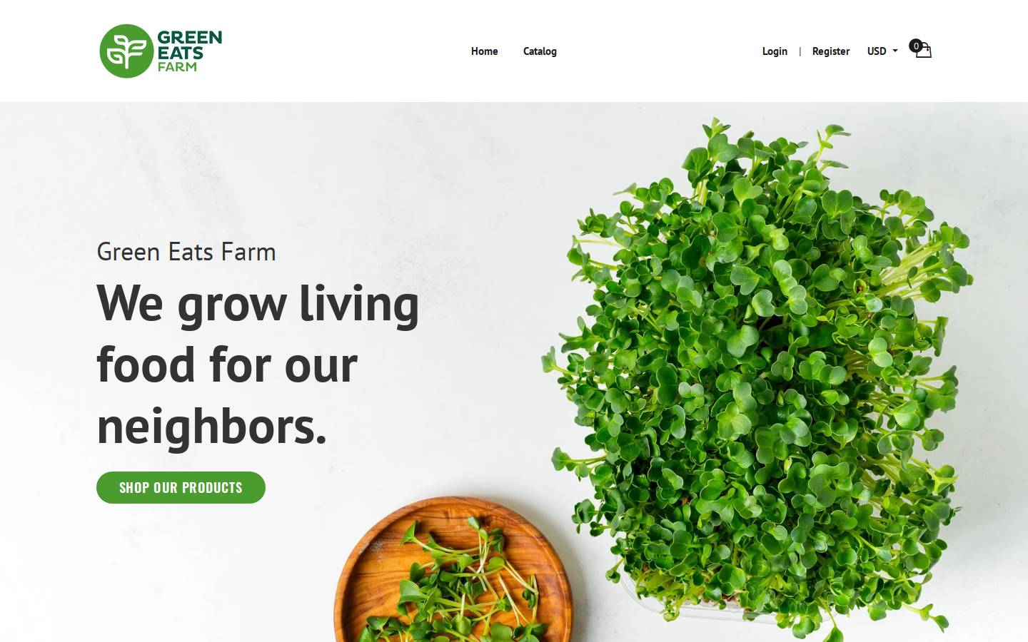 greeneats.farm homepage screenshot