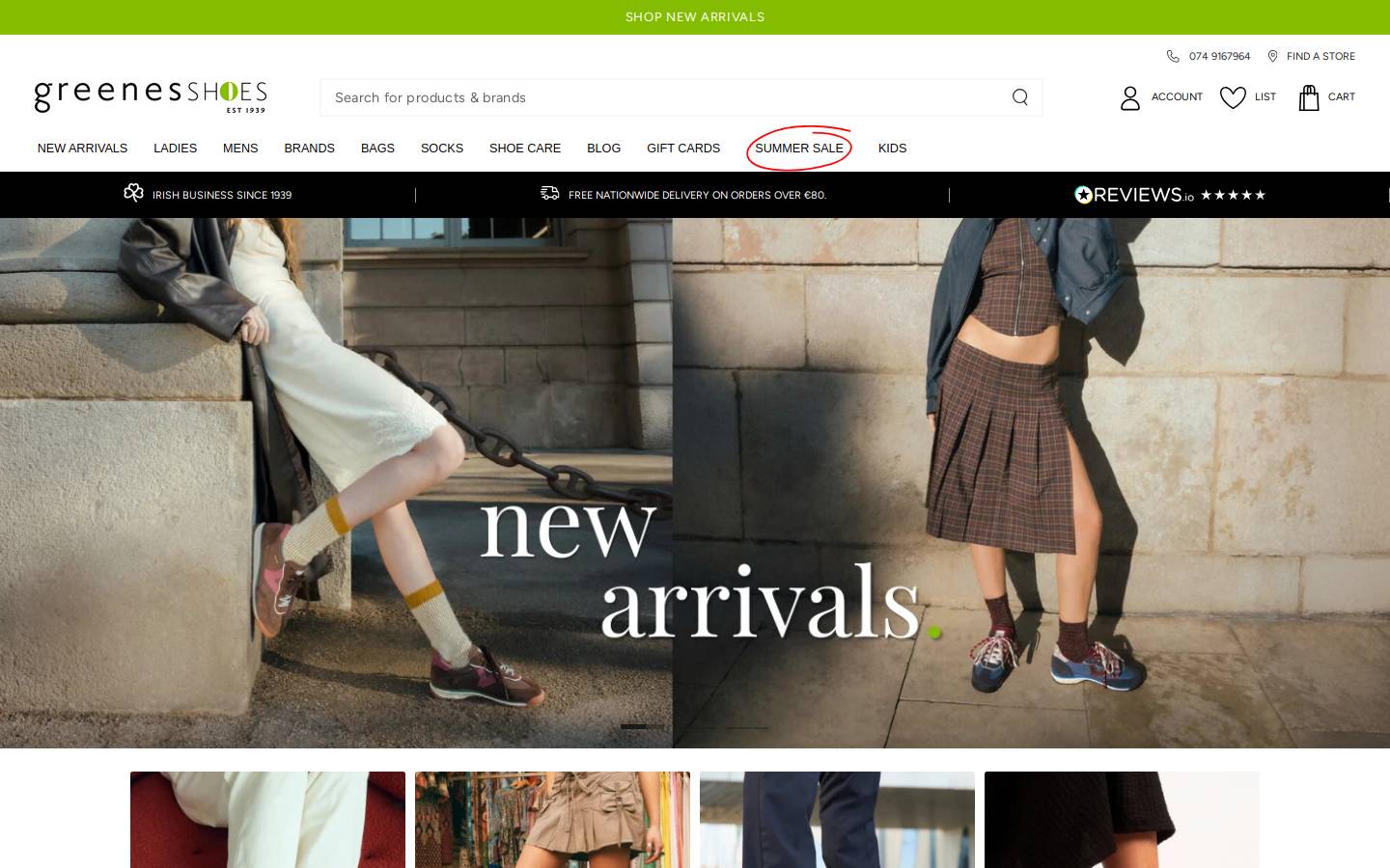 Greenes Shoes homepage screenshot