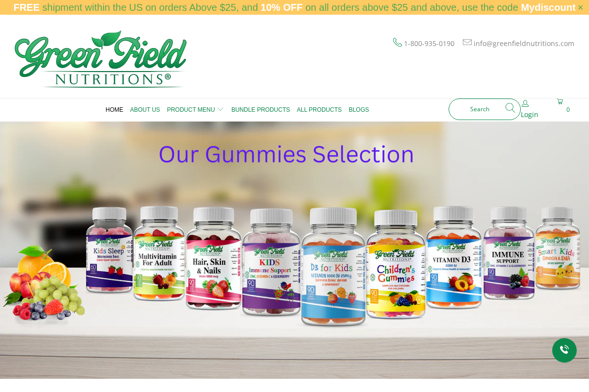 Greenfield Nutritions homepage screenshot