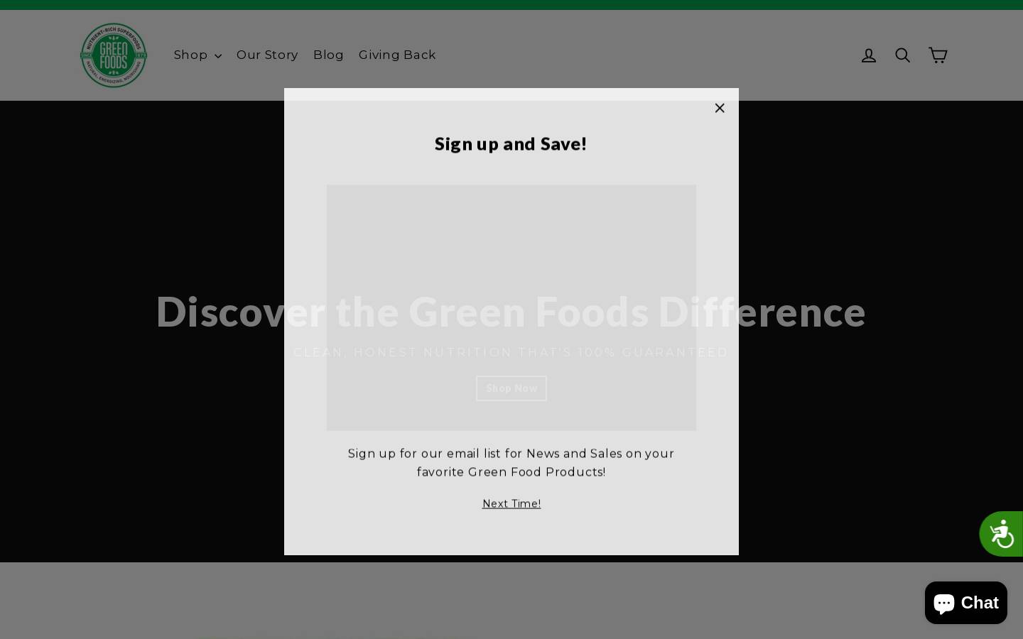 Green Foods homepage screenshot