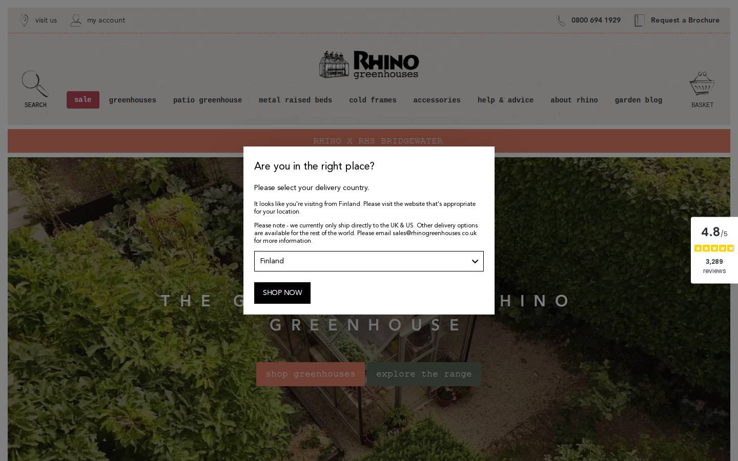 Rhino Greenhouses homepage screenshot