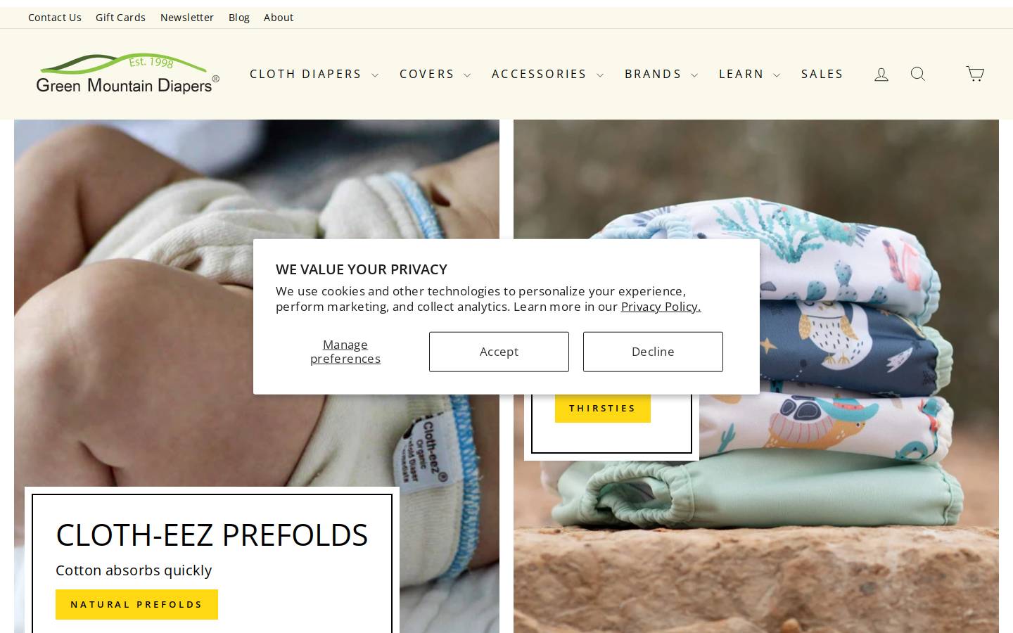 Green Mountain Diapers homepage screenshot