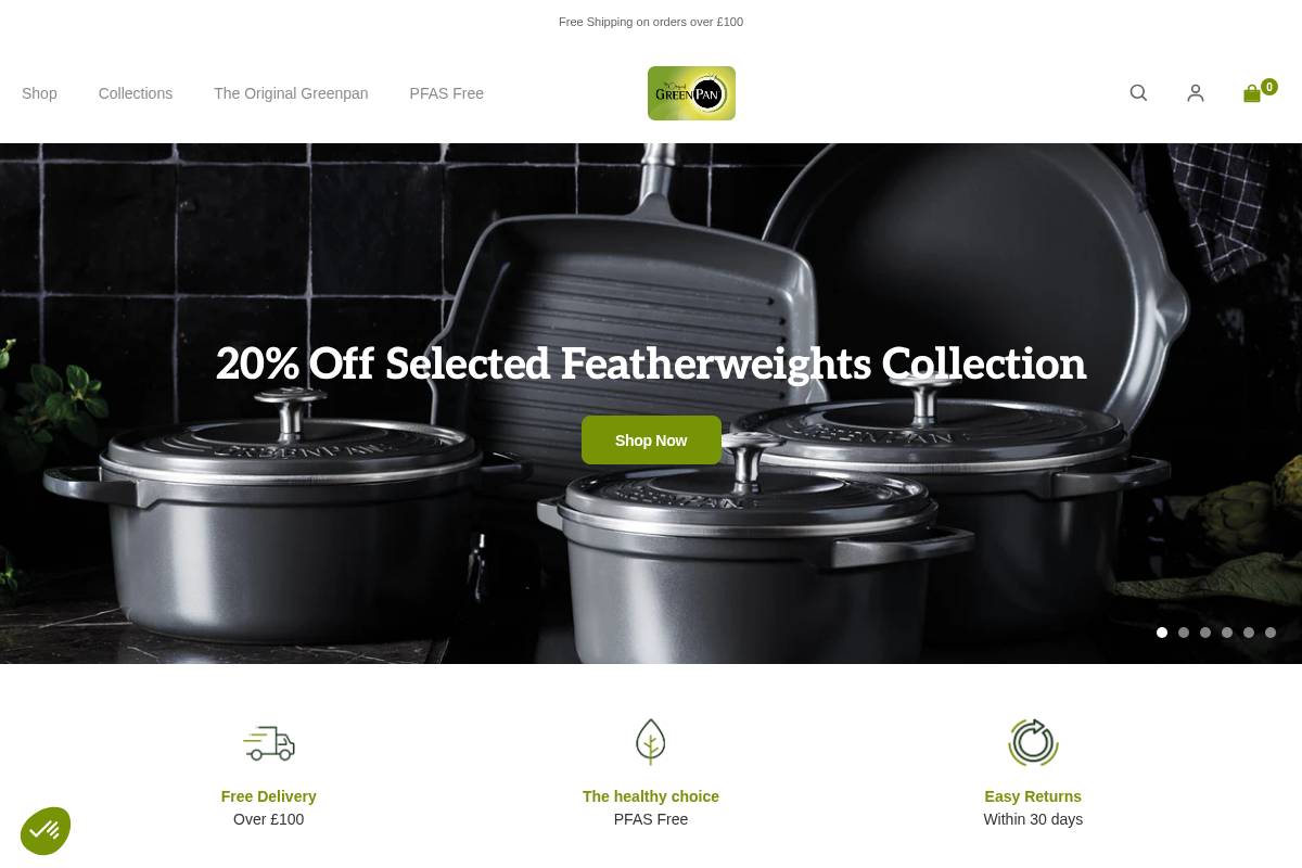 GreenPan UK homepage screenshot