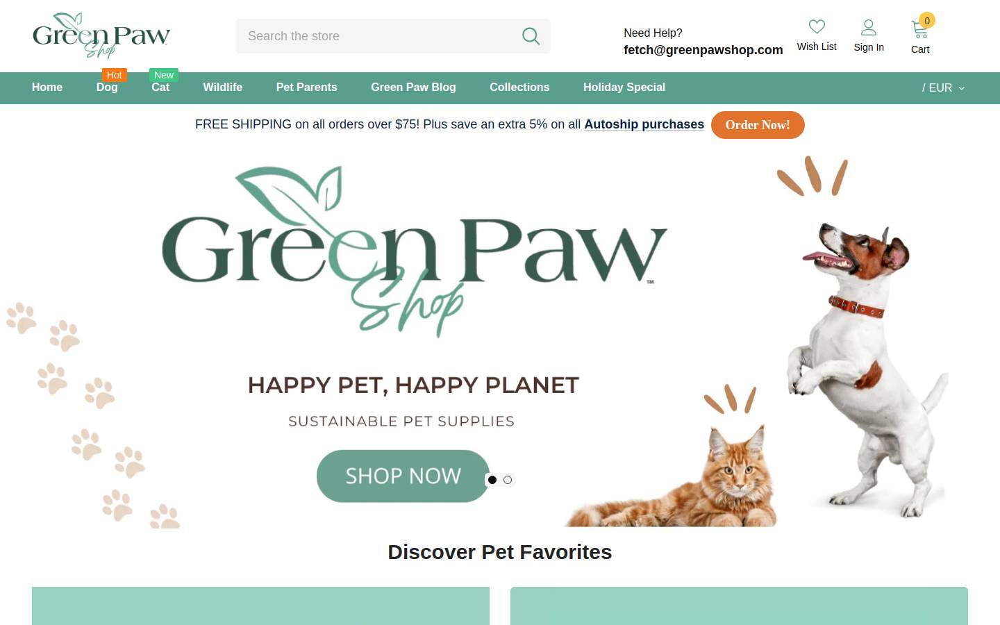 greenpawshop.com homepage screenshot