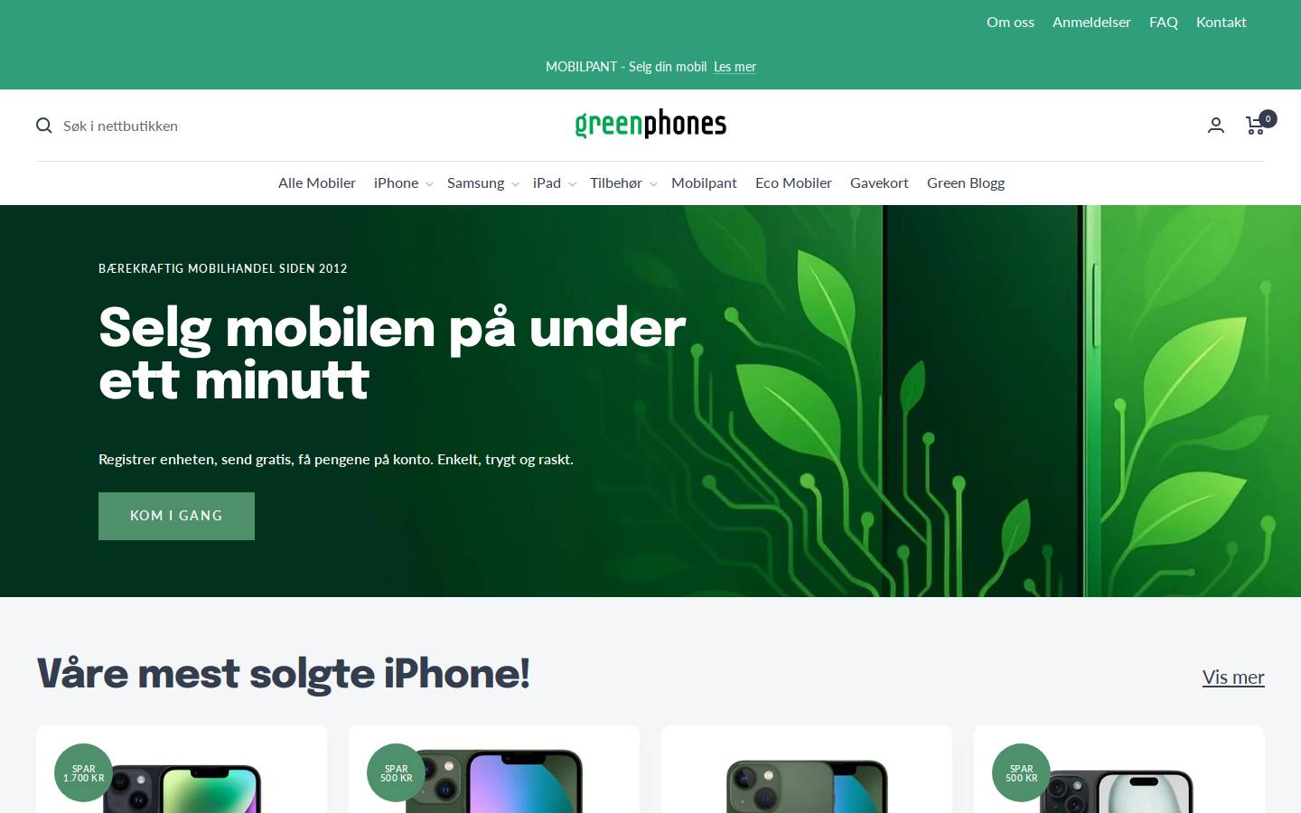 greenphones.no homepage screenshot