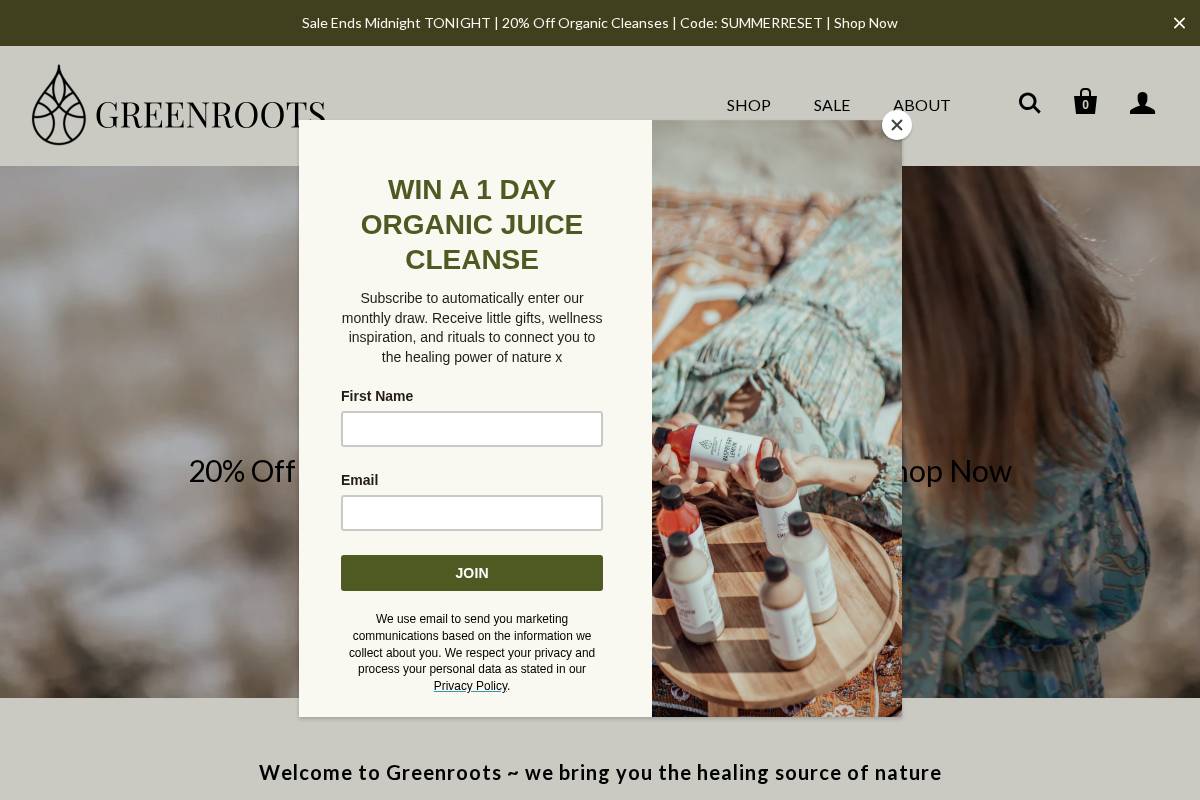 greenrootsjuicery.co.nz homepage screenshot