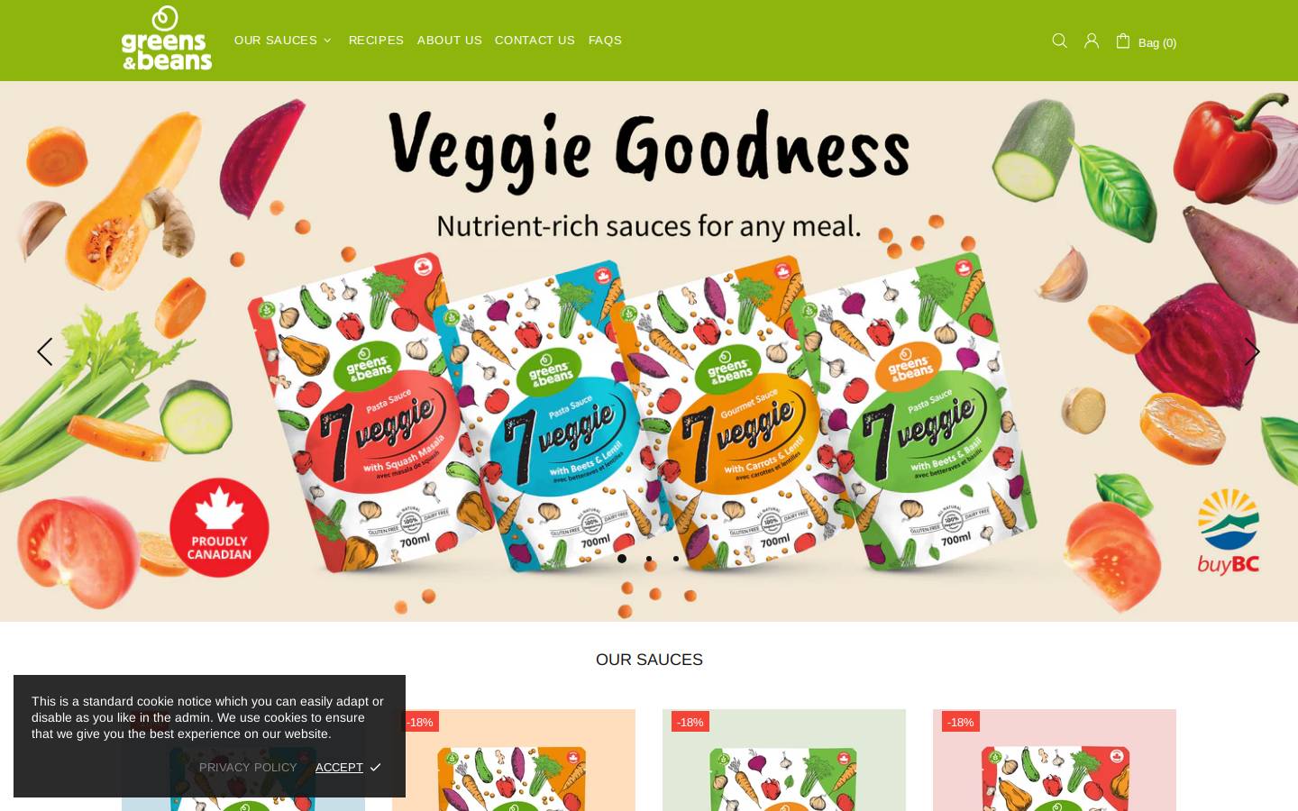 greensandbeans.ca homepage screenshot