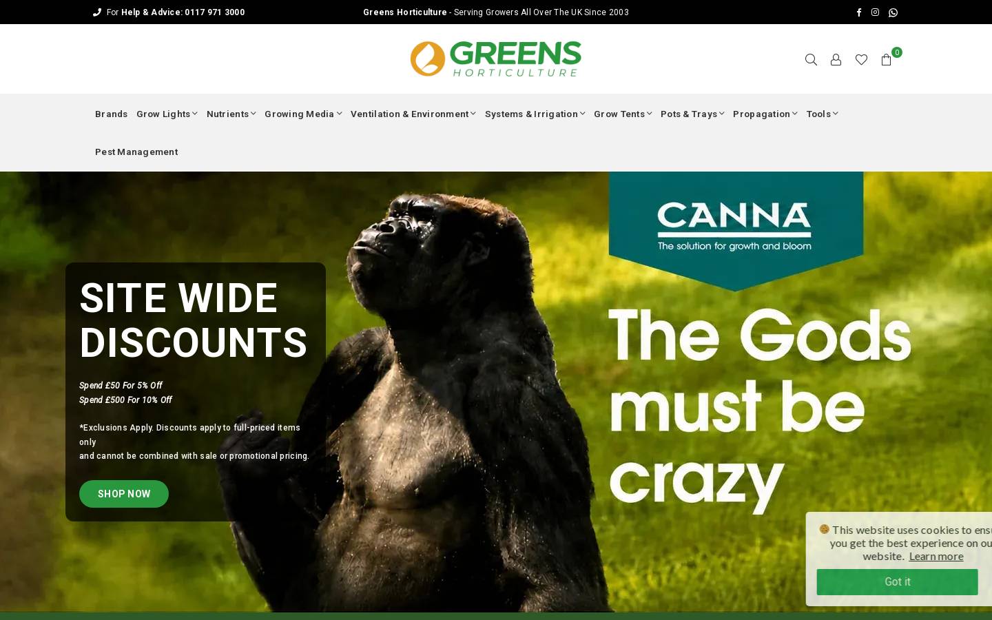 Greens Horticulture homepage screenshot