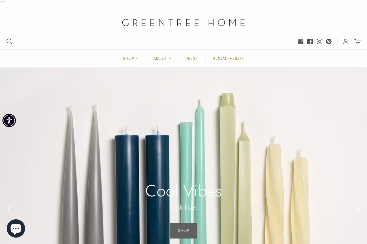 greentreehomecandle.com homepage screenshot