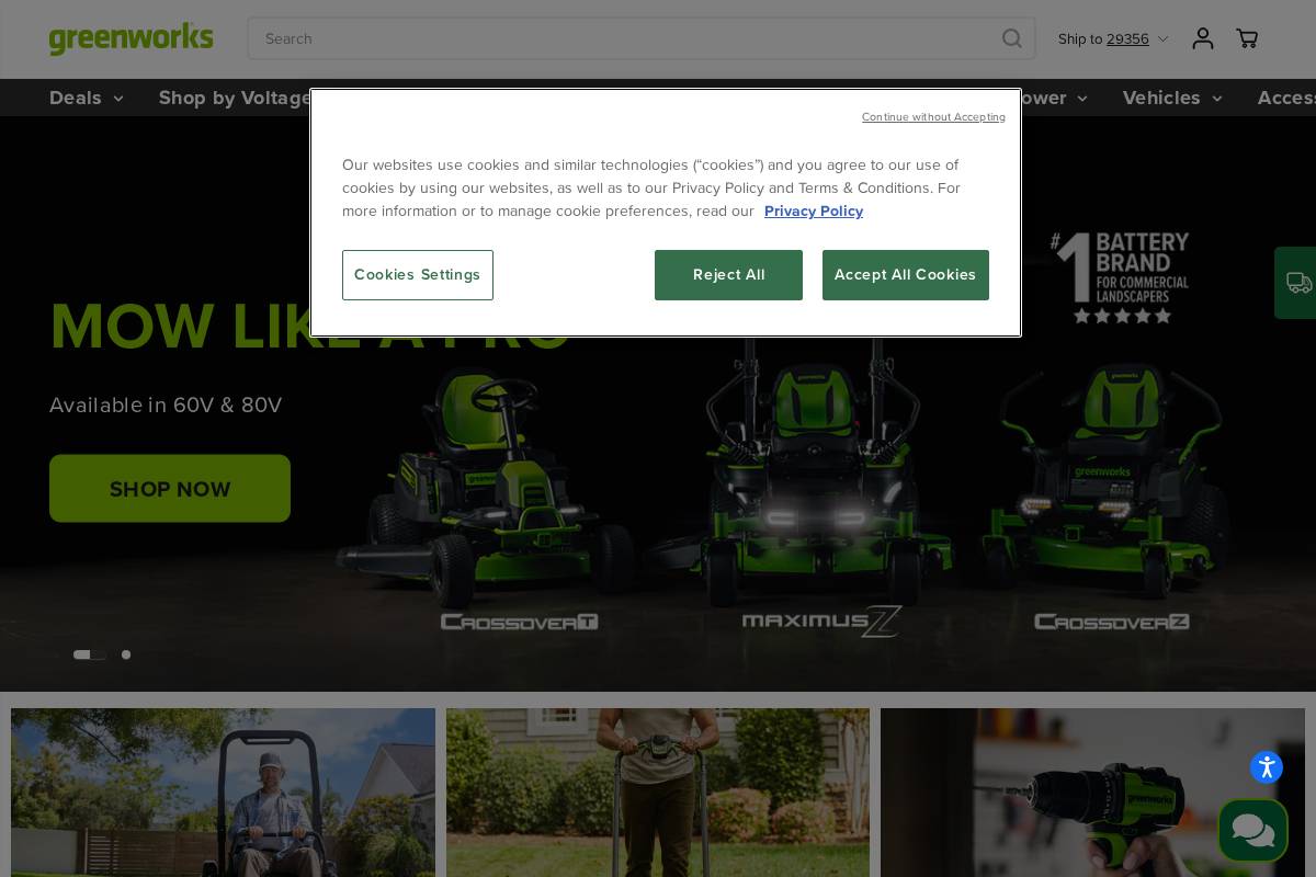 Greenworks homepage screenshot
