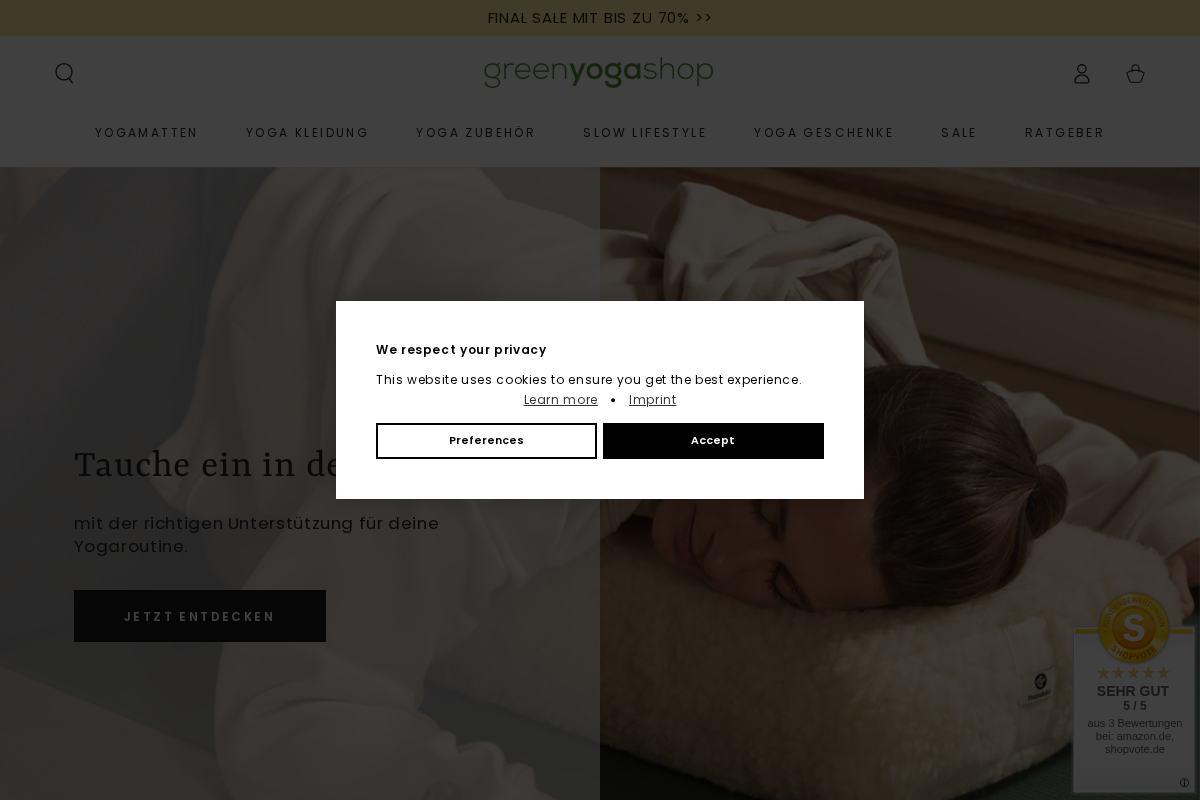 Greenyogashop homepage screenshot