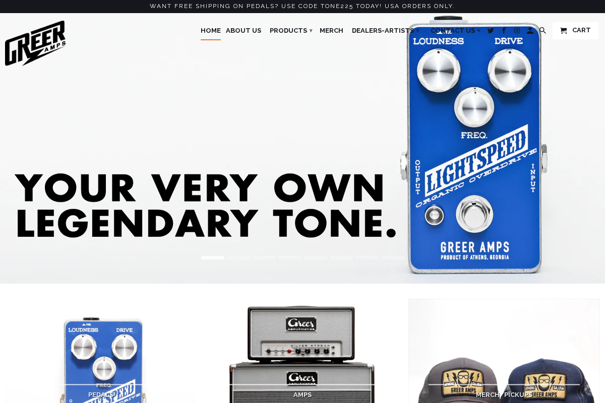 Greer Amps homepage screenshot