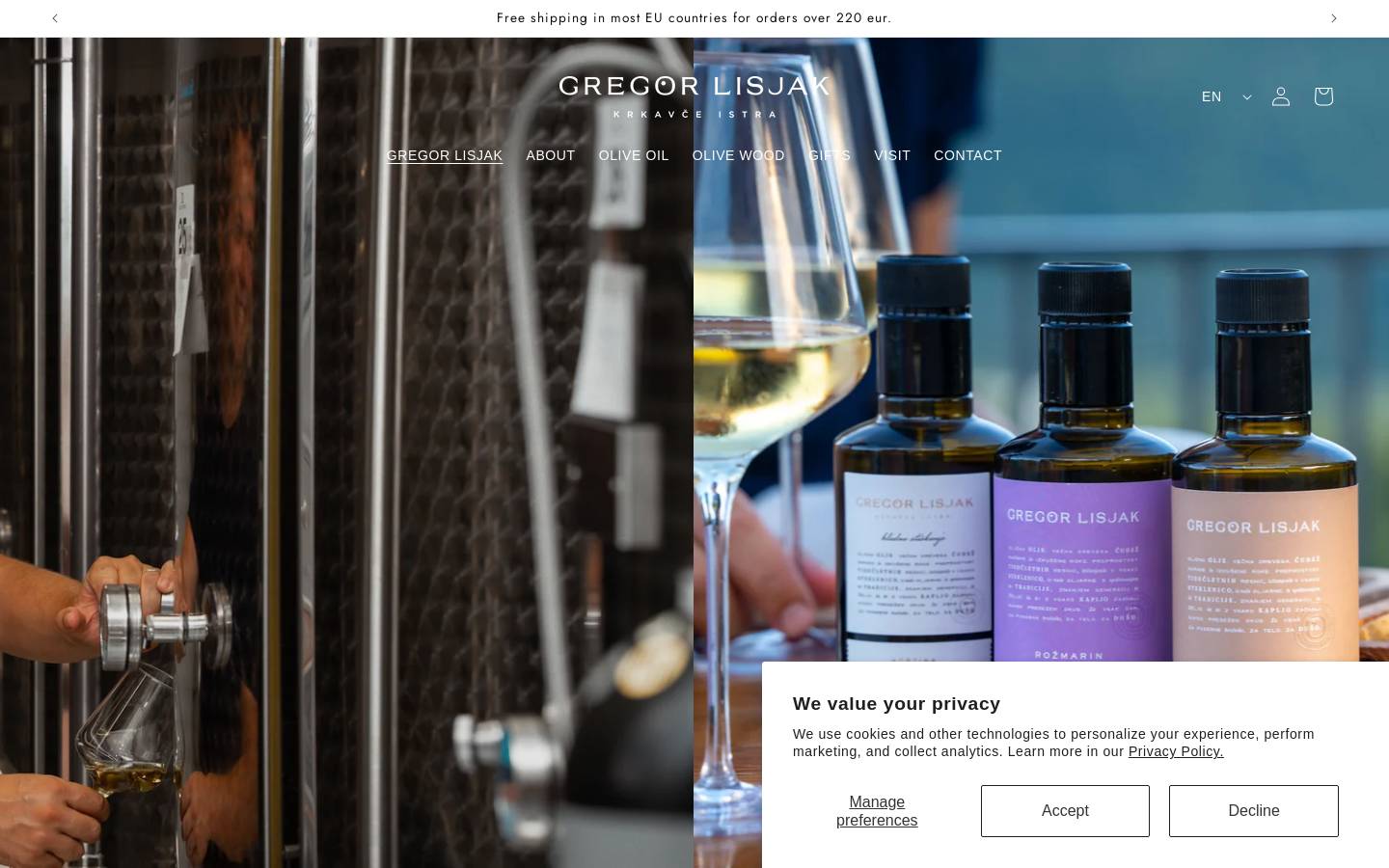 Gregor Lisjak extra virgin olive oil homepage screenshot