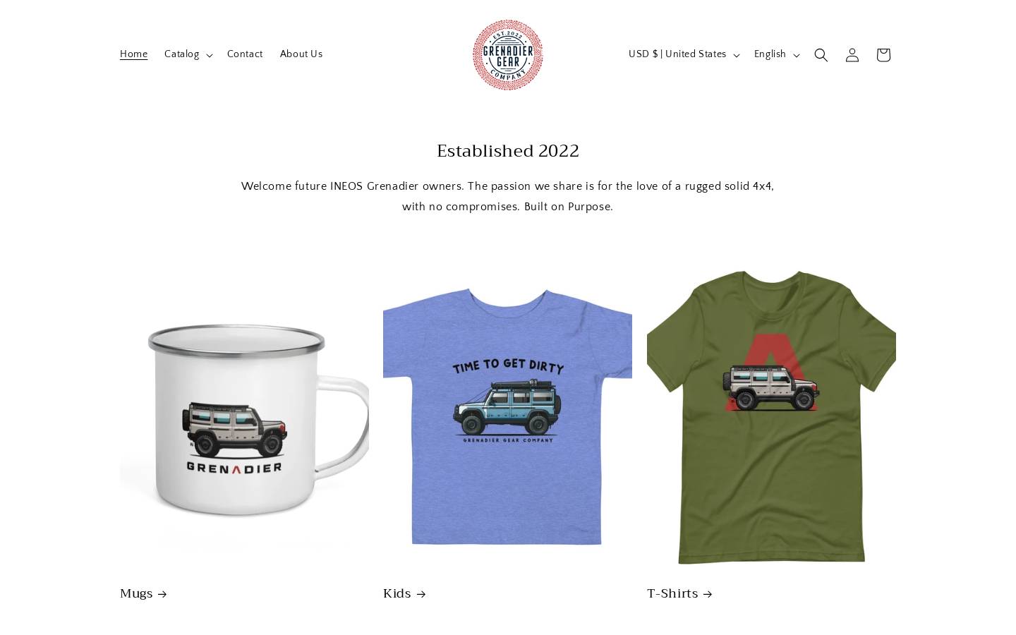 grenadiergearcompany.com homepage screenshot