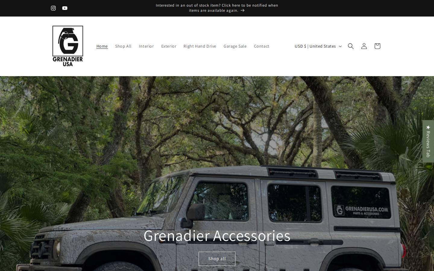 grenadierusa.com homepage screenshot