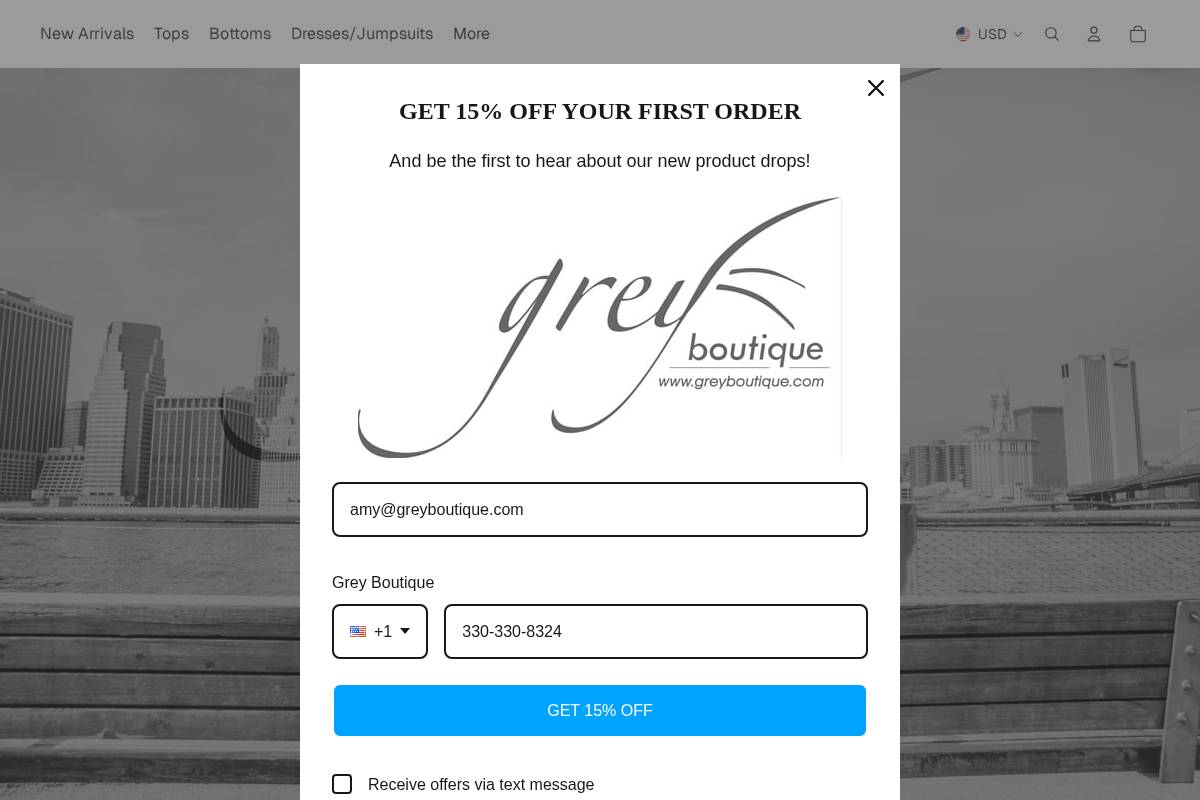 greyboutique.com homepage screenshot