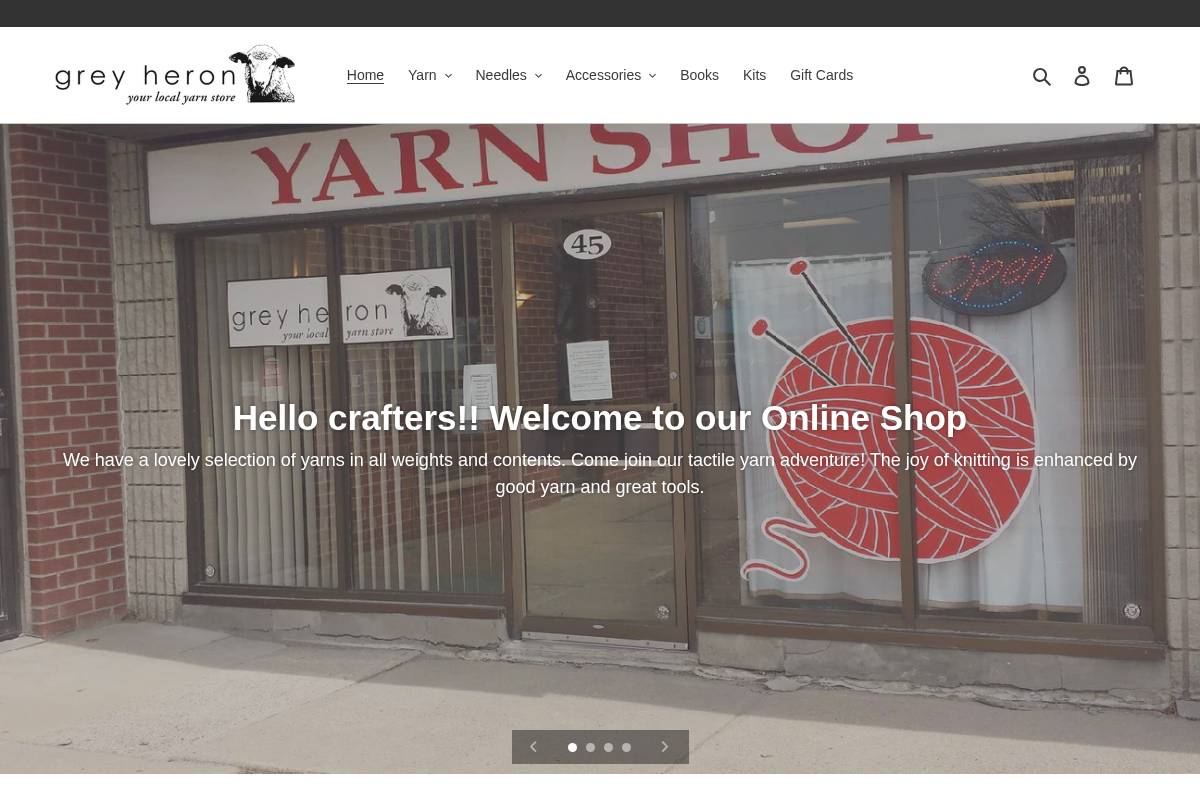 greyheronyarnshop.com homepage screenshot