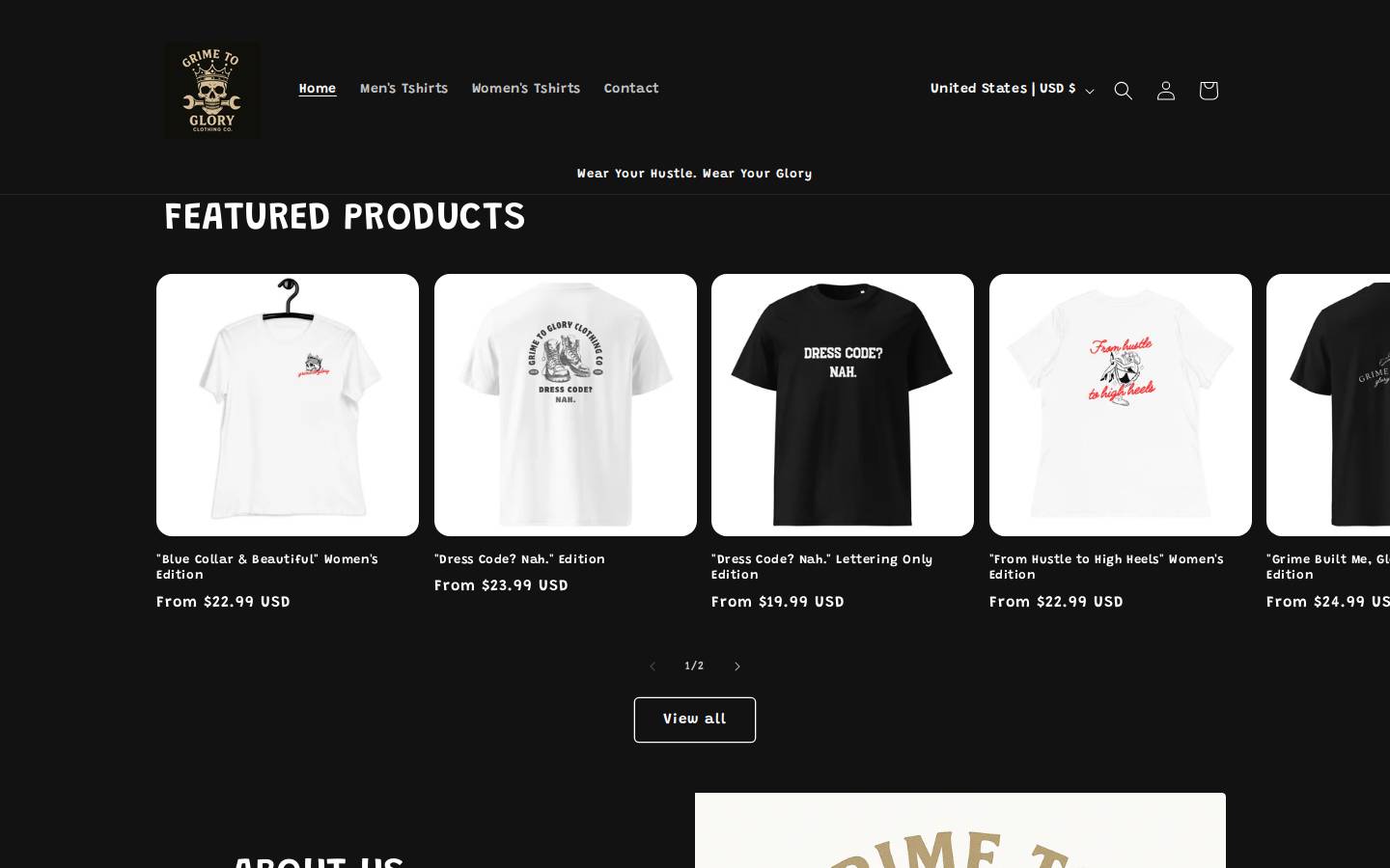 grimetoglory.com homepage screenshot