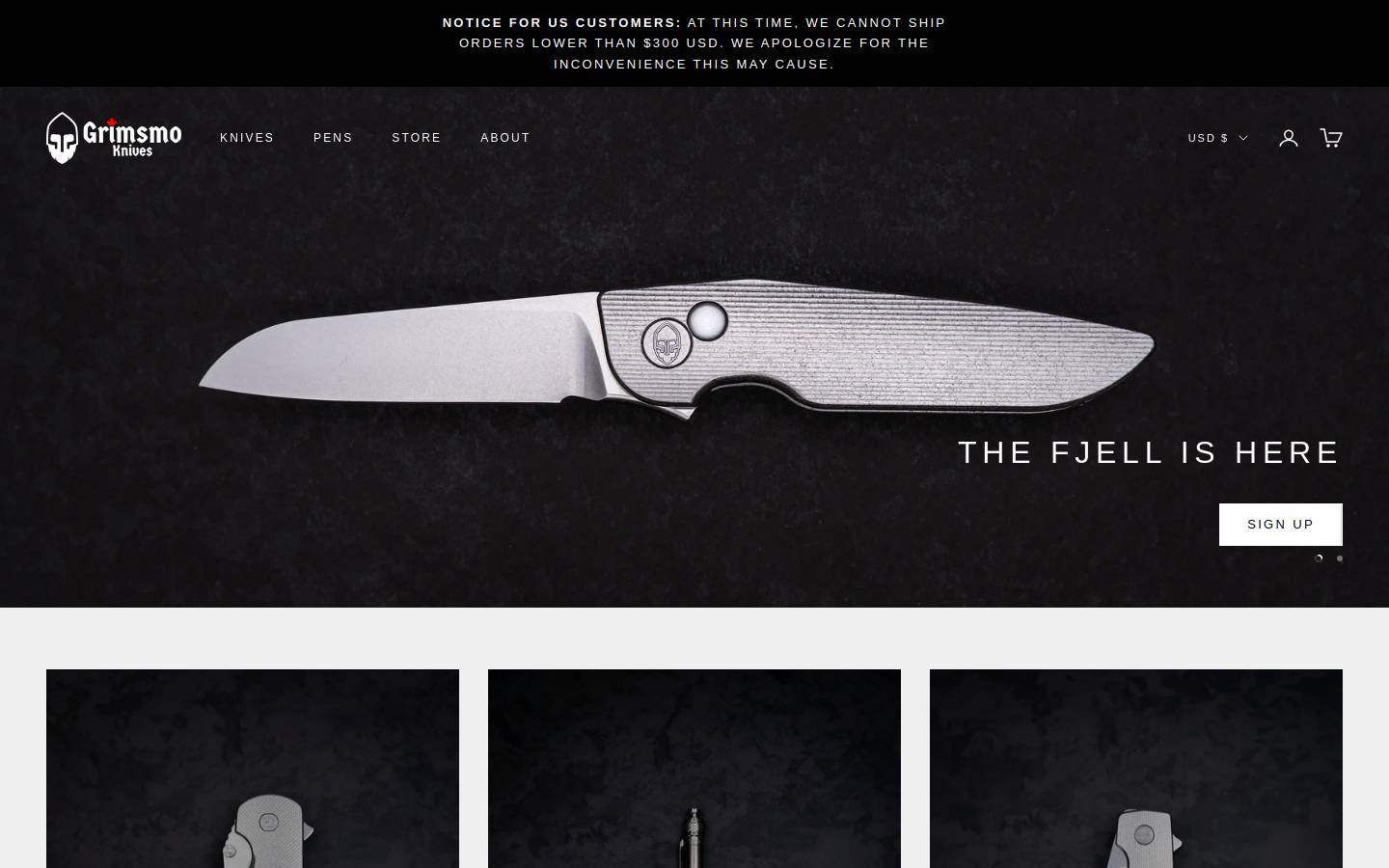 grimsmoknives.com homepage screenshot