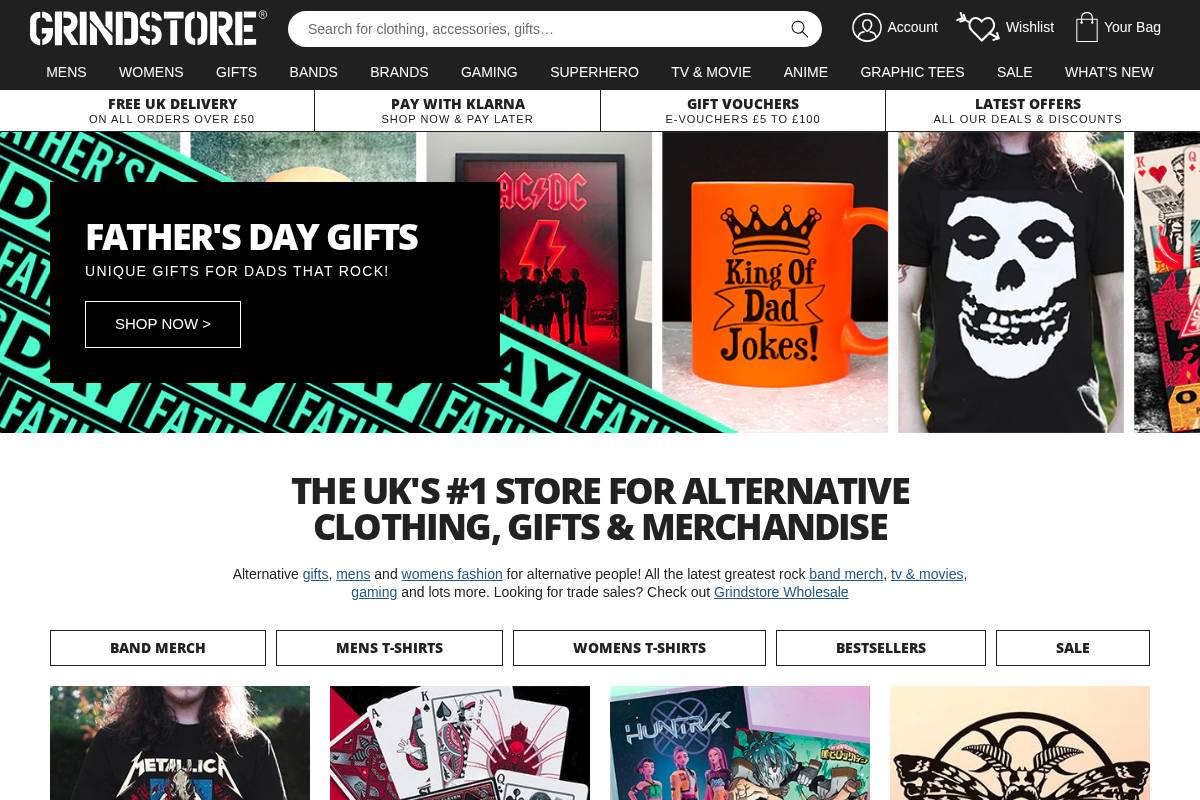 Grindstore homepage screenshot