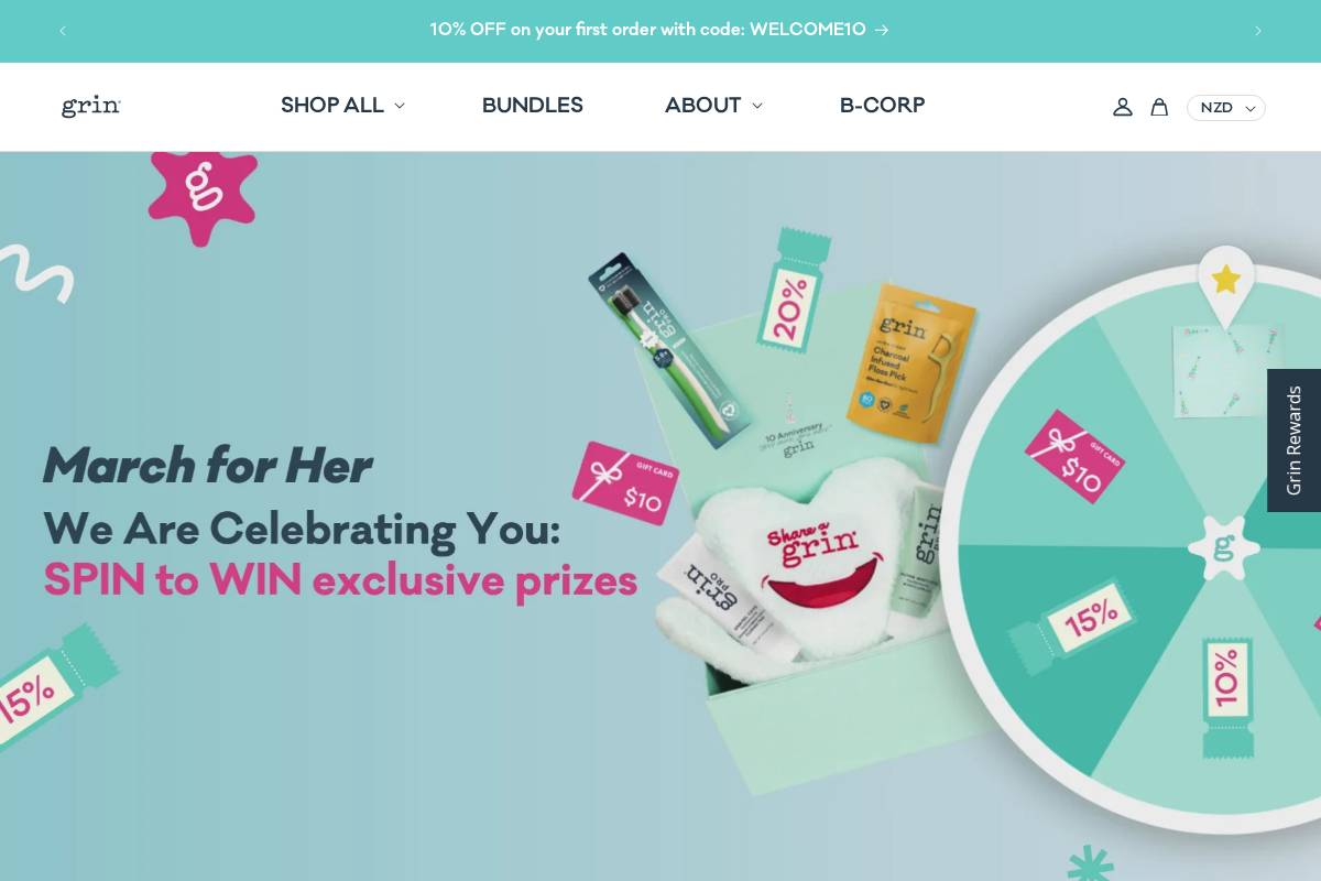 grinnatural.co.nz homepage screenshot