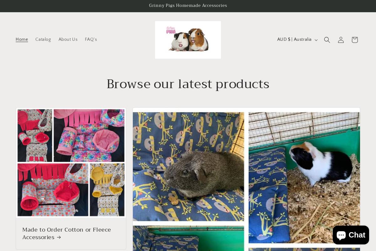 grinnypigs.com.au homepage screenshot