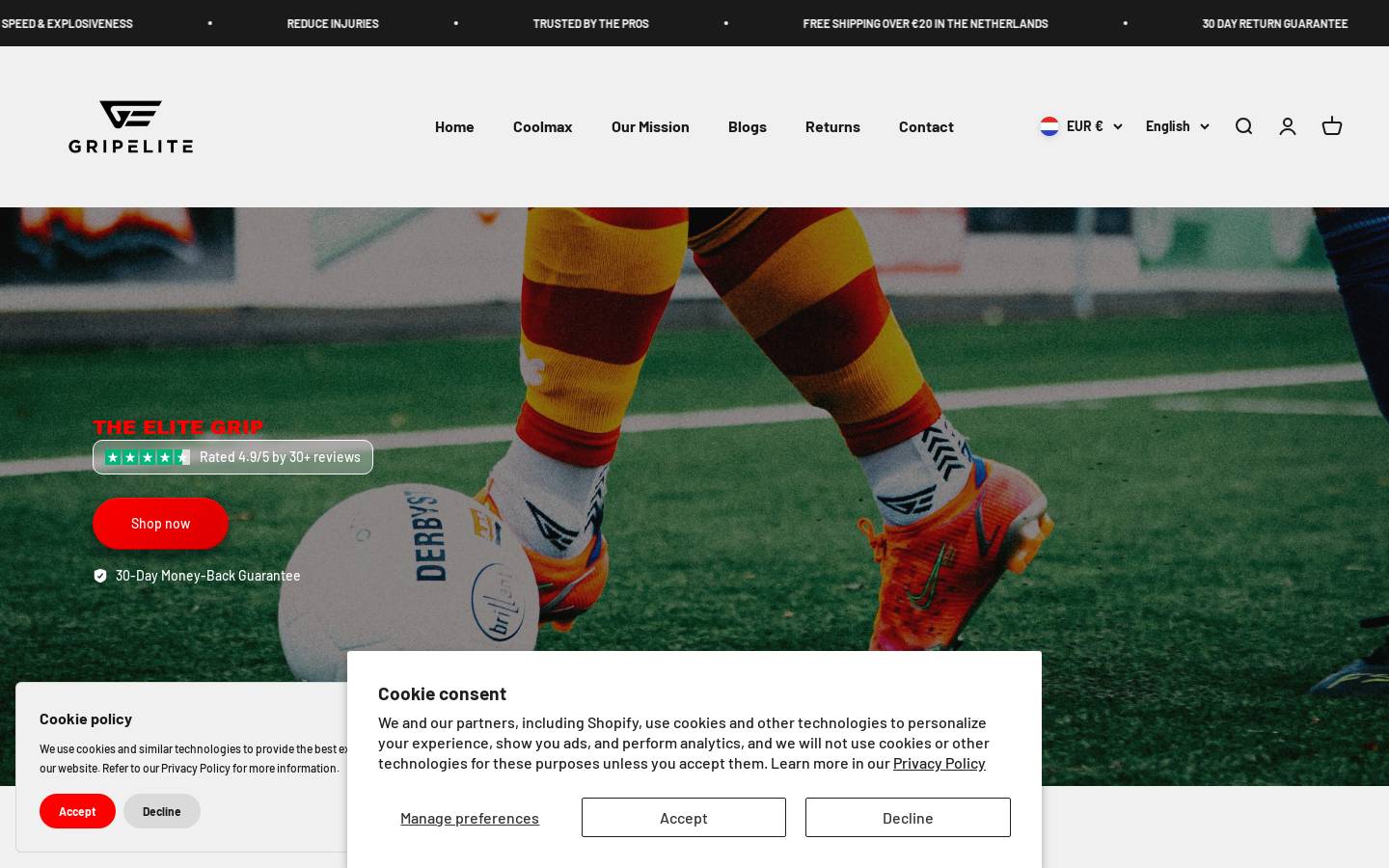 GripElite - Grip Socks homepage screenshot