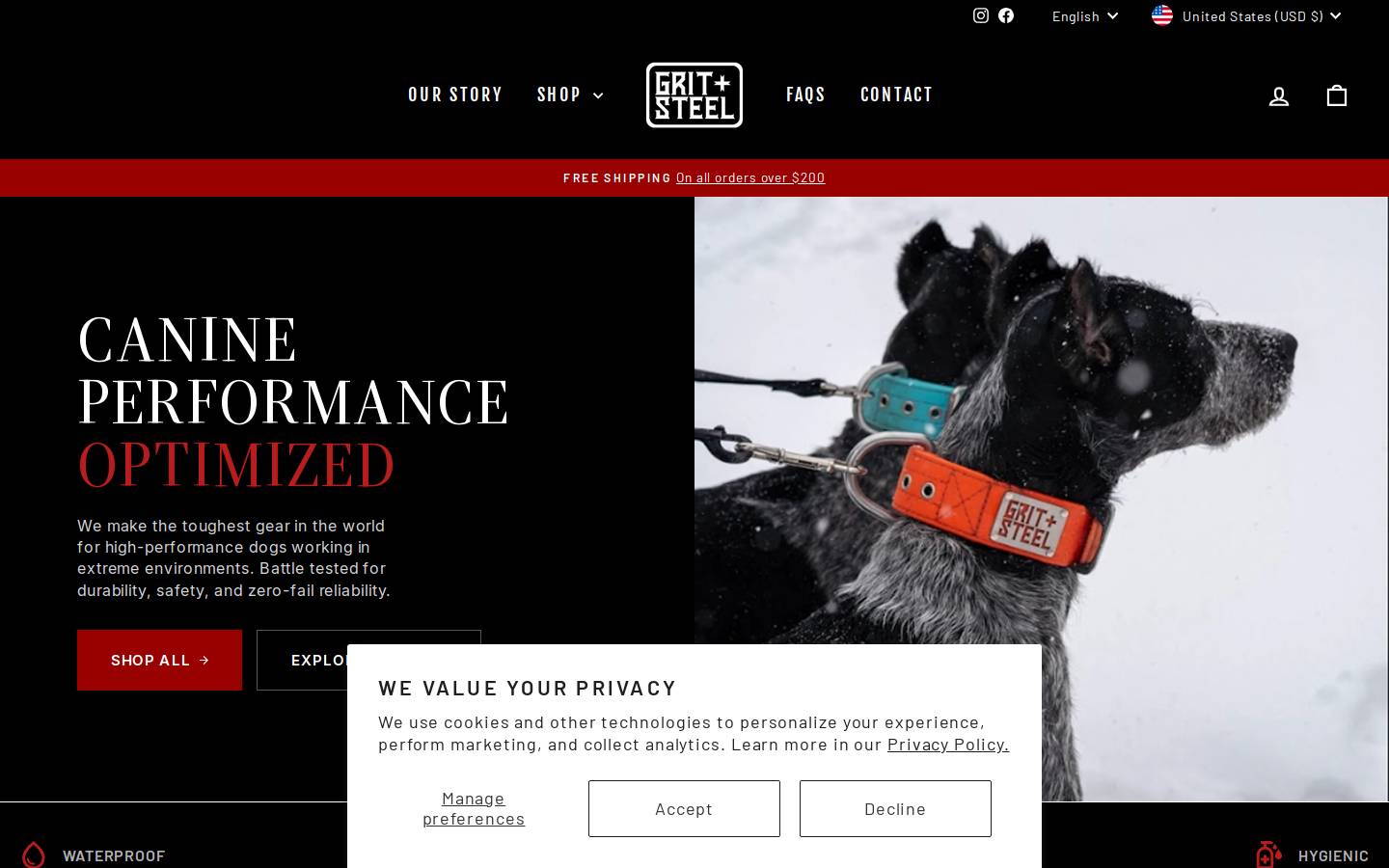 gritandsteelgear.com homepage screenshot