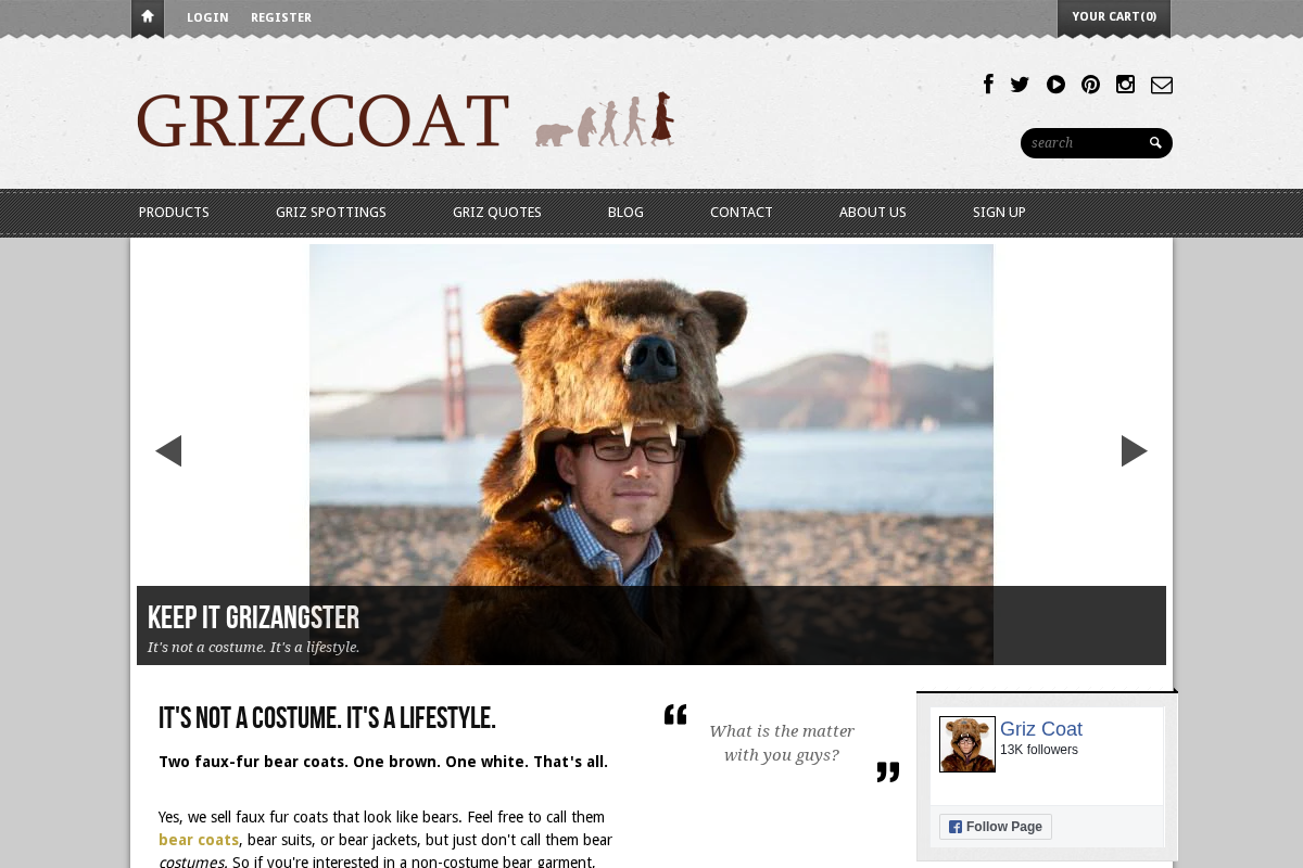 grizcoat.com homepage screenshot