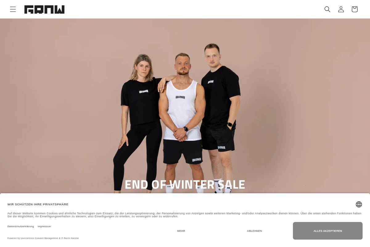 Grow Gymwear® homepage screenshot