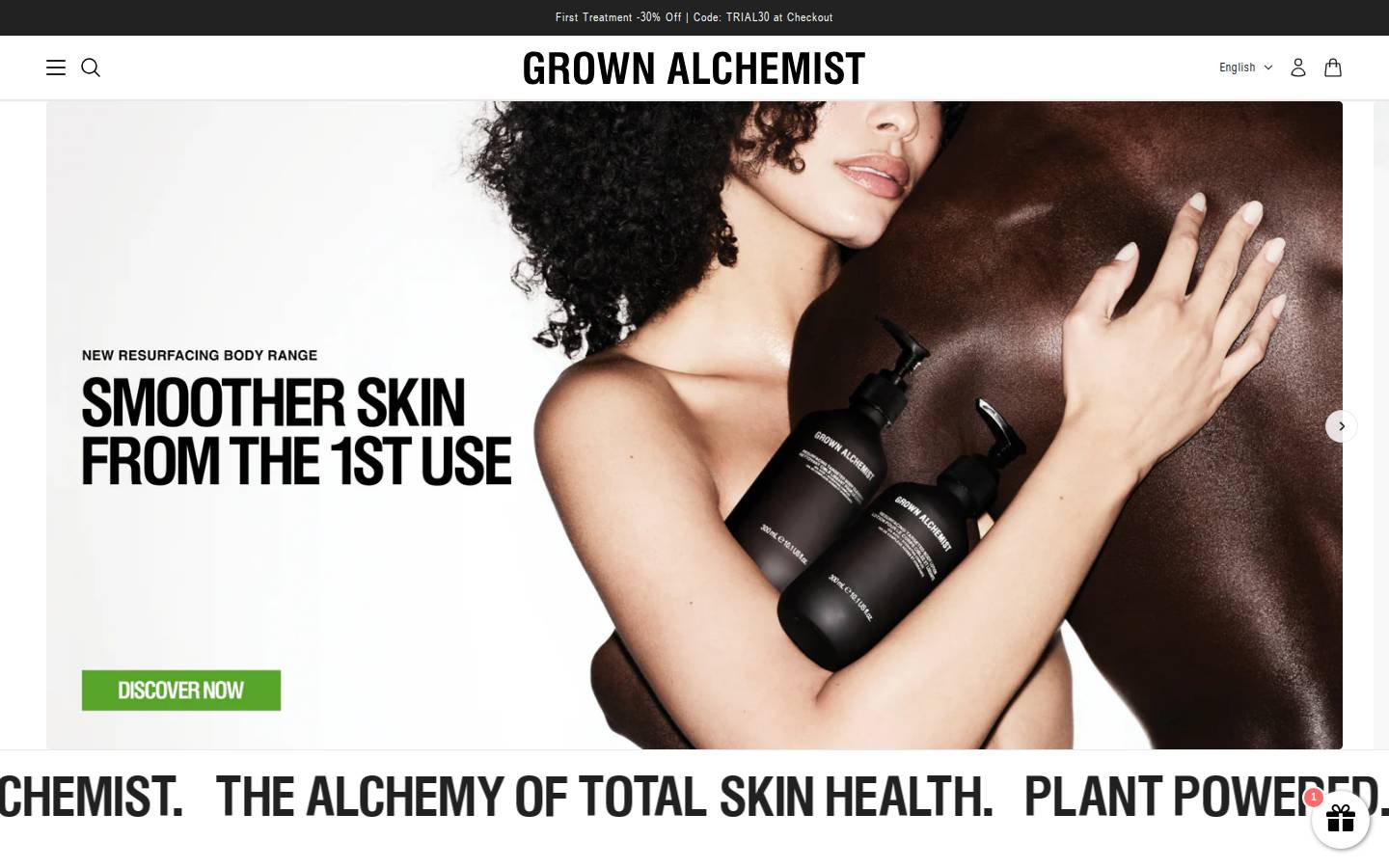 Grown Alchemist homepage screenshot