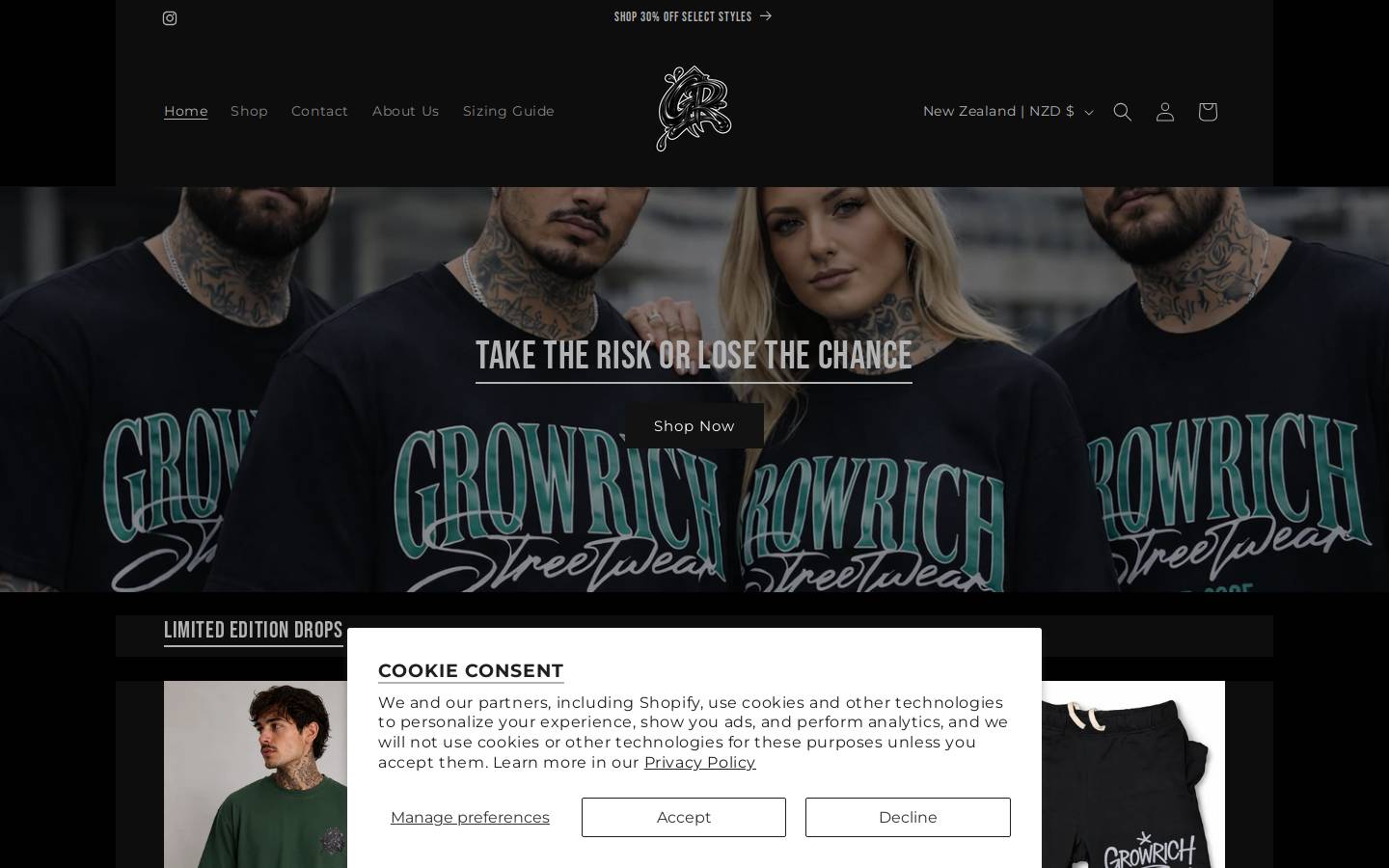 growrichclothing.com homepage screenshot