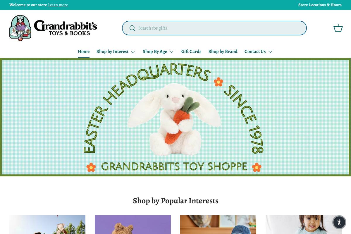 Grandrabbit's Toy Shoppe homepage screenshot