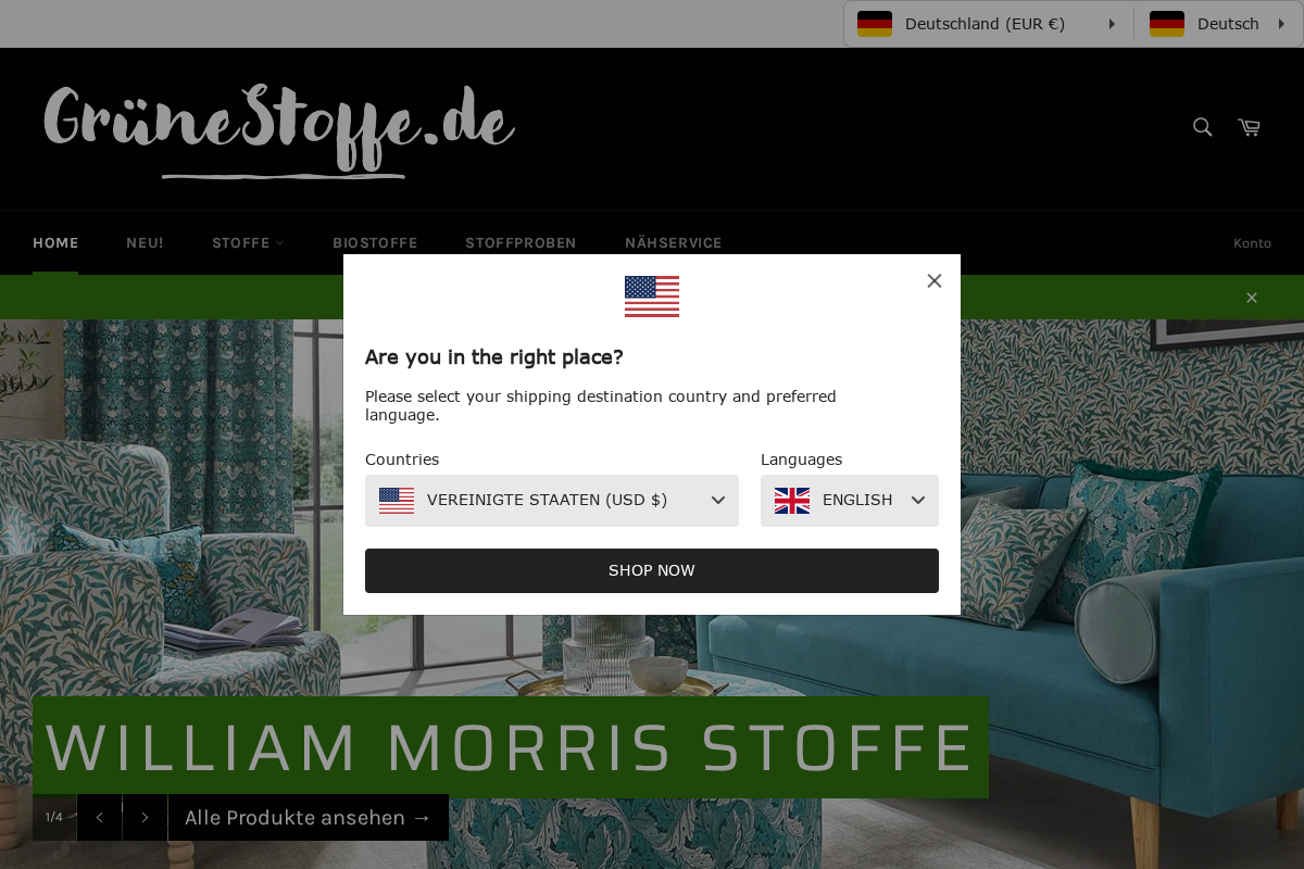 GrueneStoffe.de homepage screenshot
