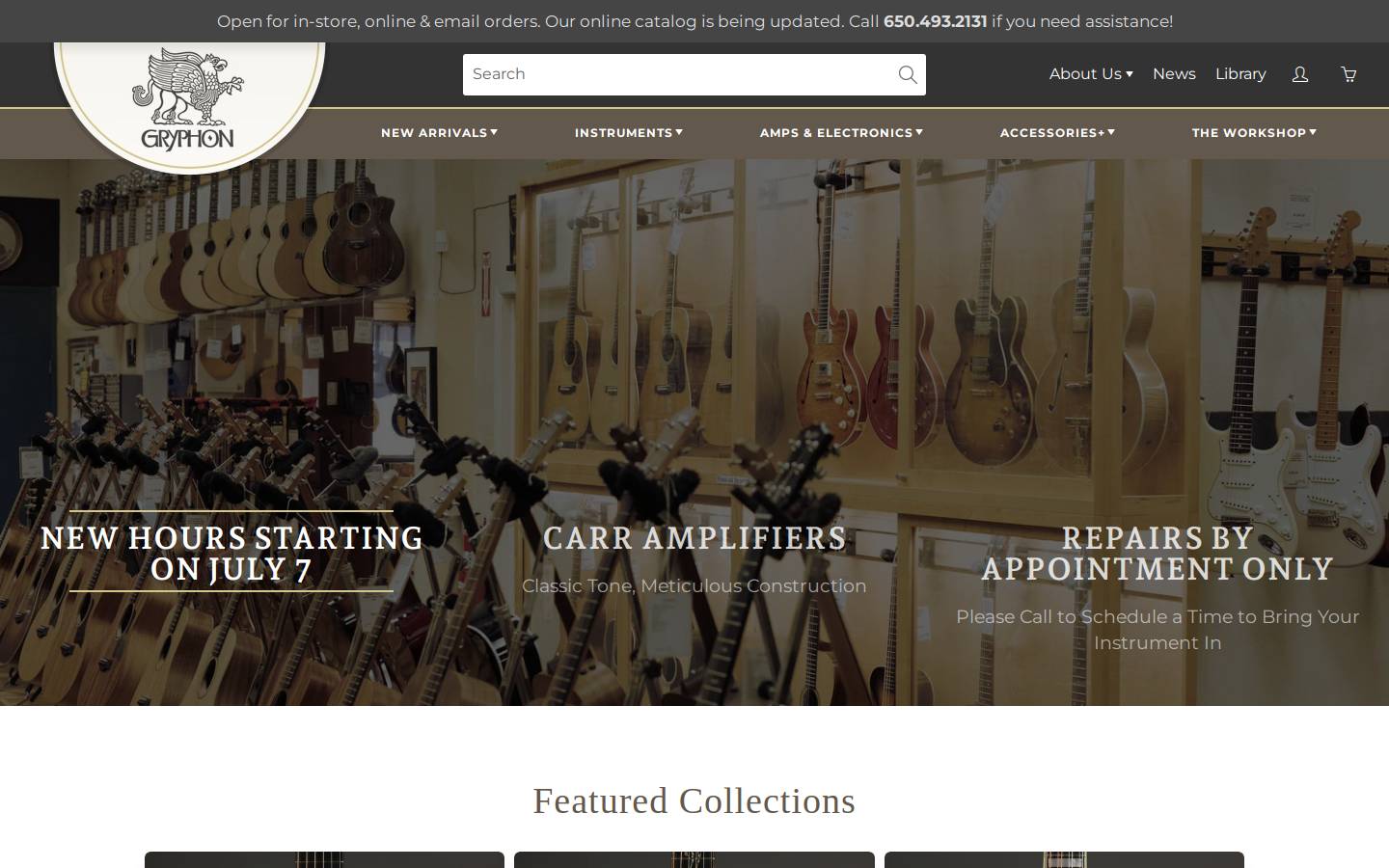 gryphonstrings.com homepage screenshot