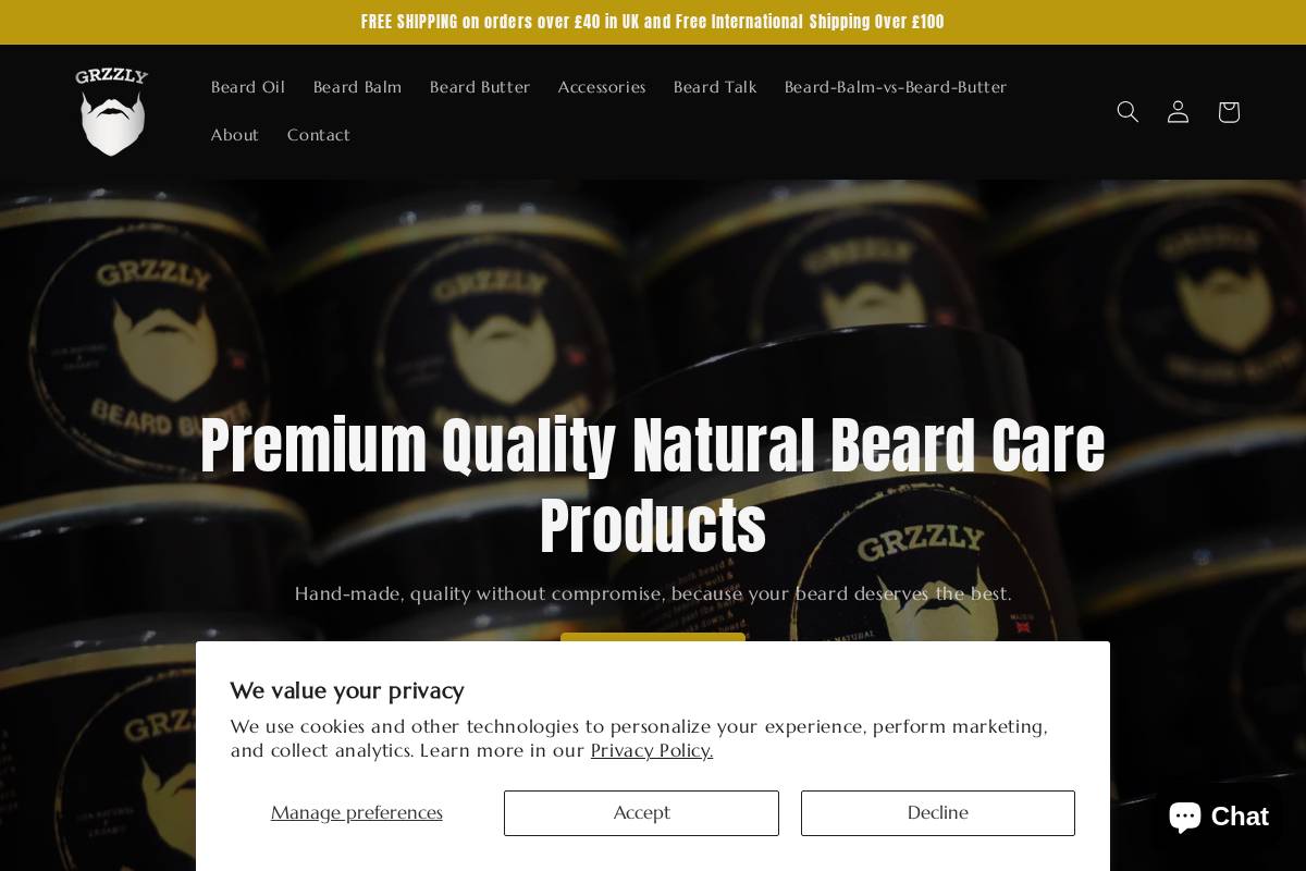 Grzzly Beard Co homepage screenshot
