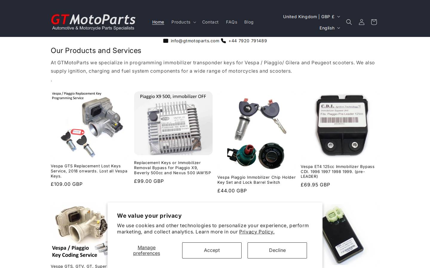 gtmotoparts.com homepage screenshot