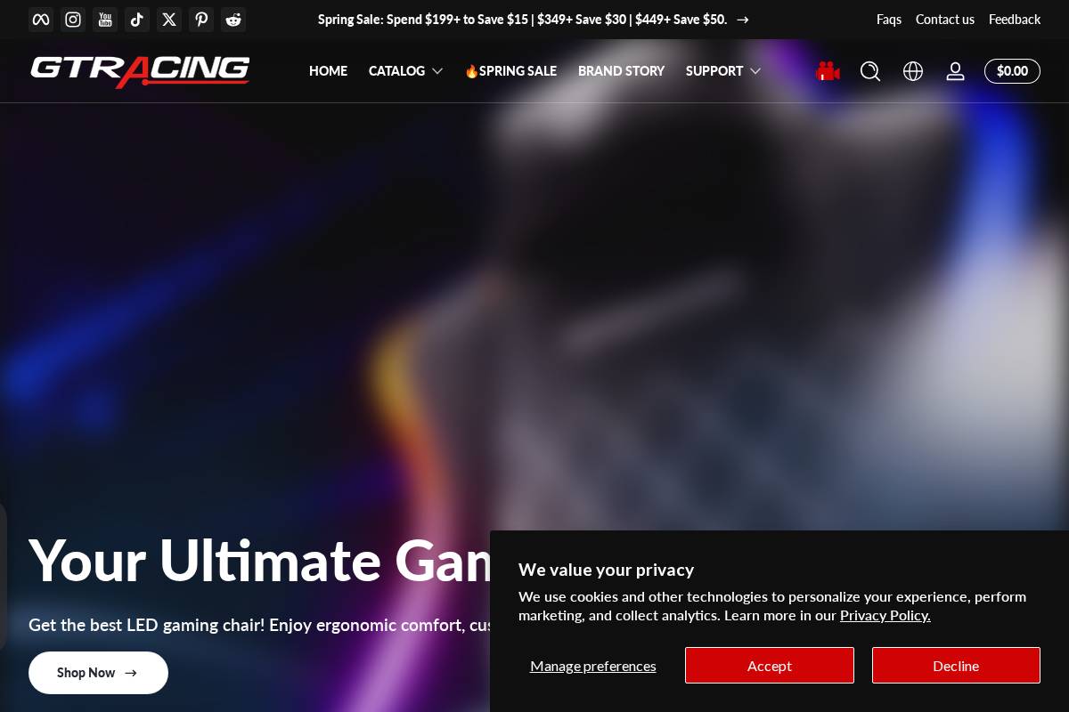 GTRACING homepage screenshot