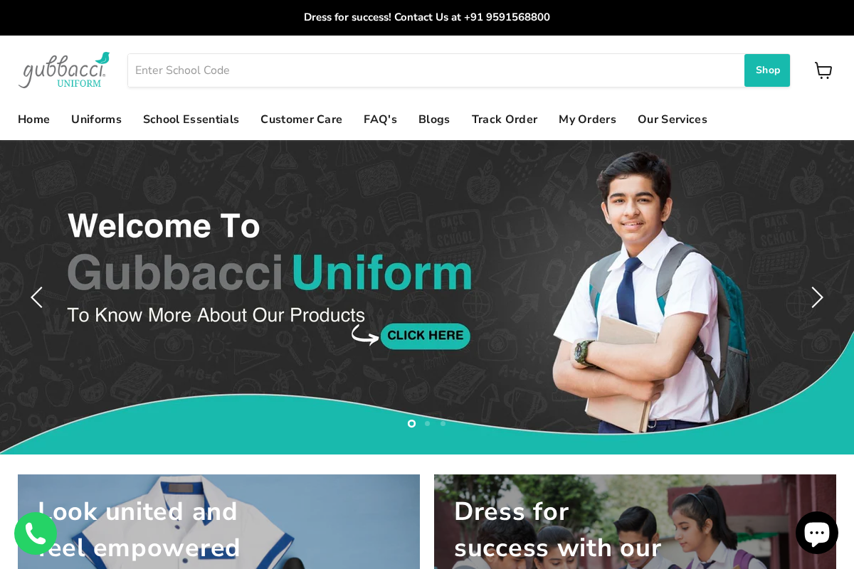 Gubbacci Uniform Company homepage screenshot